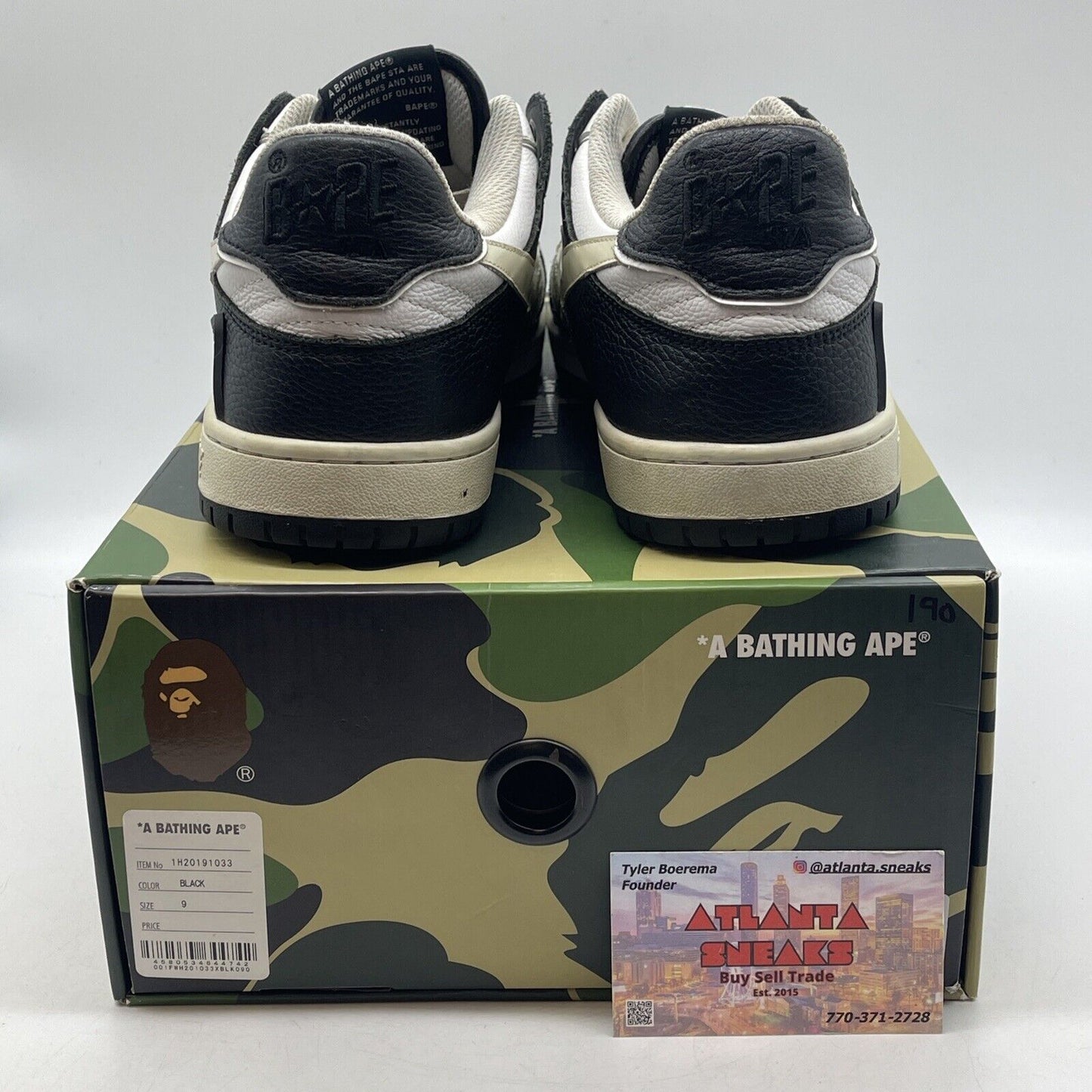 Size 9 - A Bathing Ape Sk8 Sta Black Camo White Black  Leather (1H20191033)