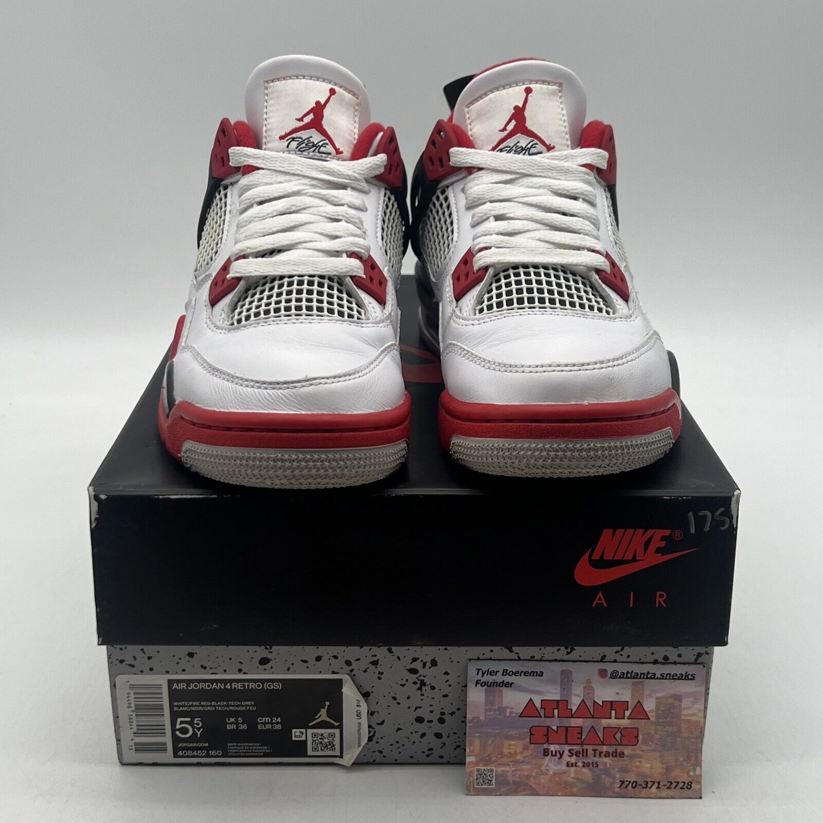 Size 5.5Y - Jordan 4 Retro OG Mid Fire Red Black White Leather (408452-160)