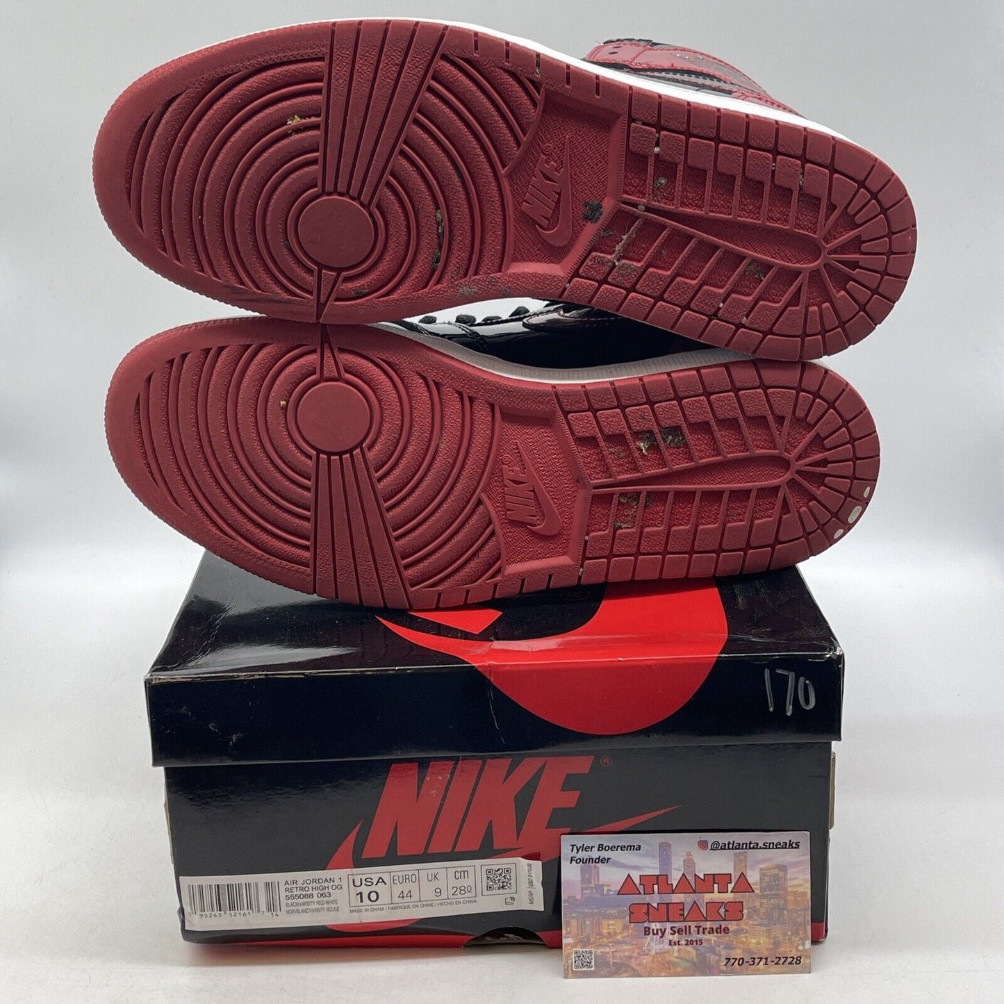 Size 10 - Jordan 1 Retro OG High Patent Bred Black Red White (555088-063)
