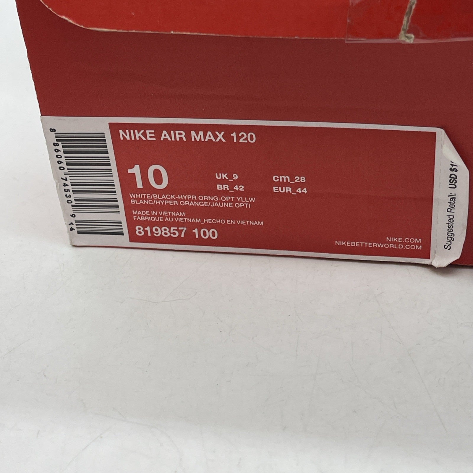 Size 10 - Nike Air Max 120 Hyper Orange White (819857-100)