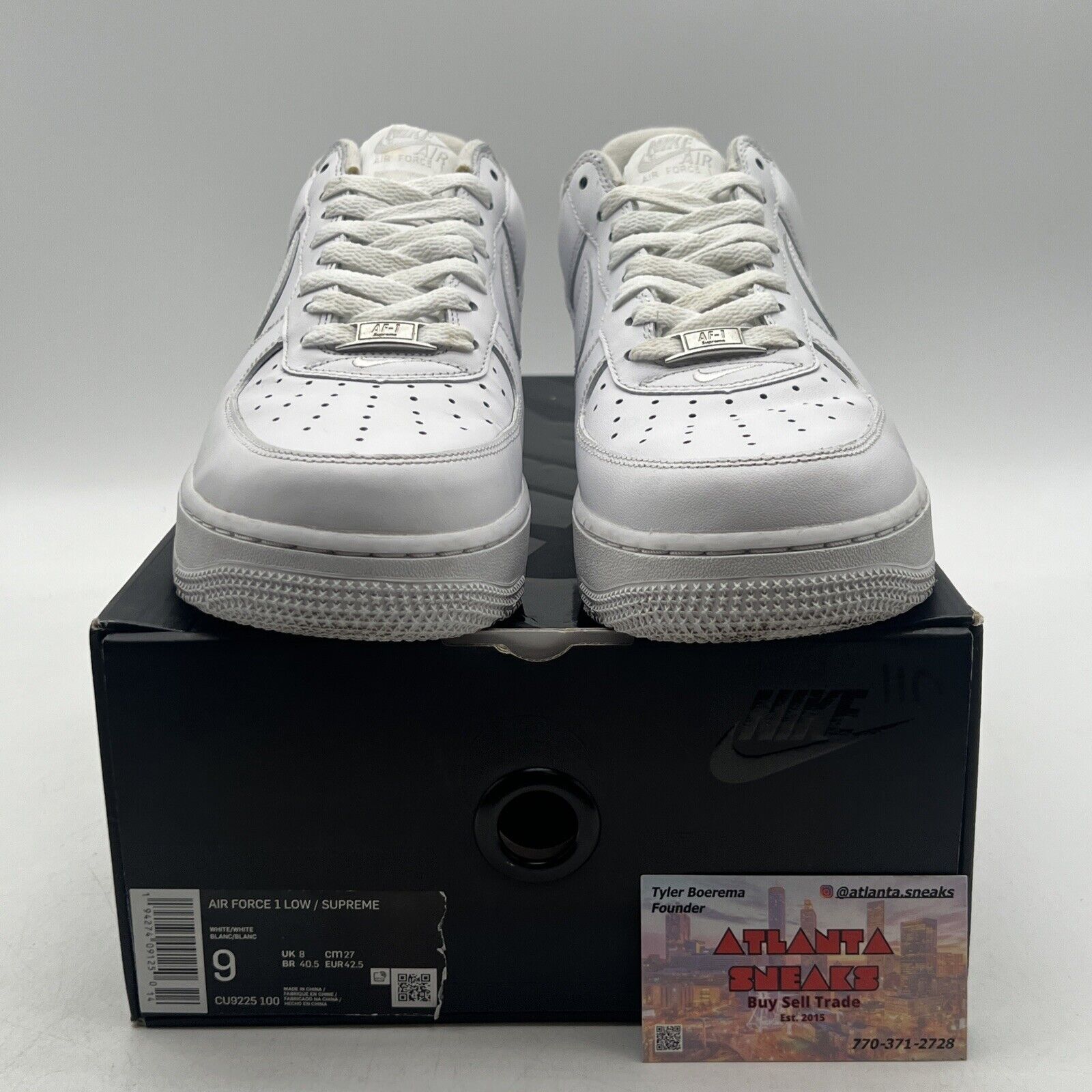 Size 9 - Nike Air Force 1 x Supreme Low Box Logo - White Red Leather CU9225-100