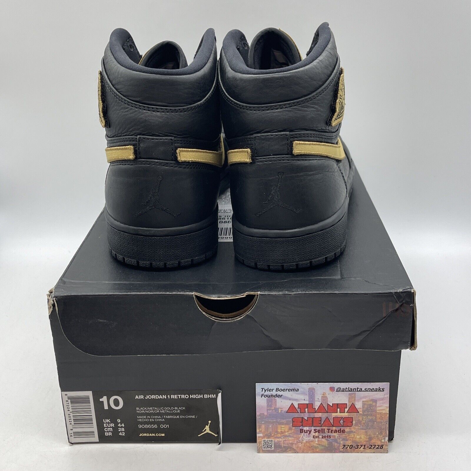 Size 10 - Air Jordan 1 Retro 2017 High BHM Gold Black Leather (908656-001)