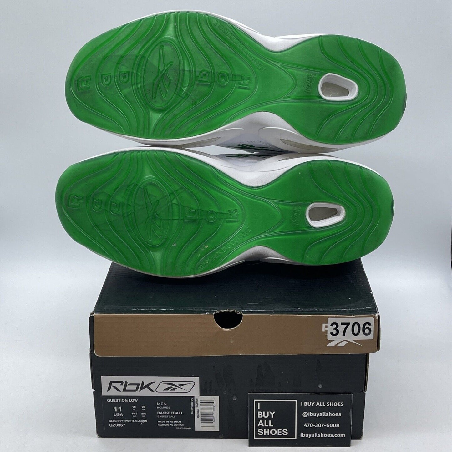 Size 11 - Reebok Question Low Green Toe White Leather Suede (GZ0367)