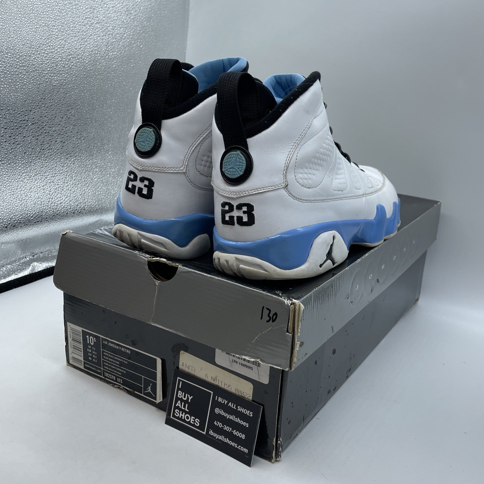 Size 10.5 - Air Jordan 9 Retro 2010 Powder Blue White Leather (302370-103)