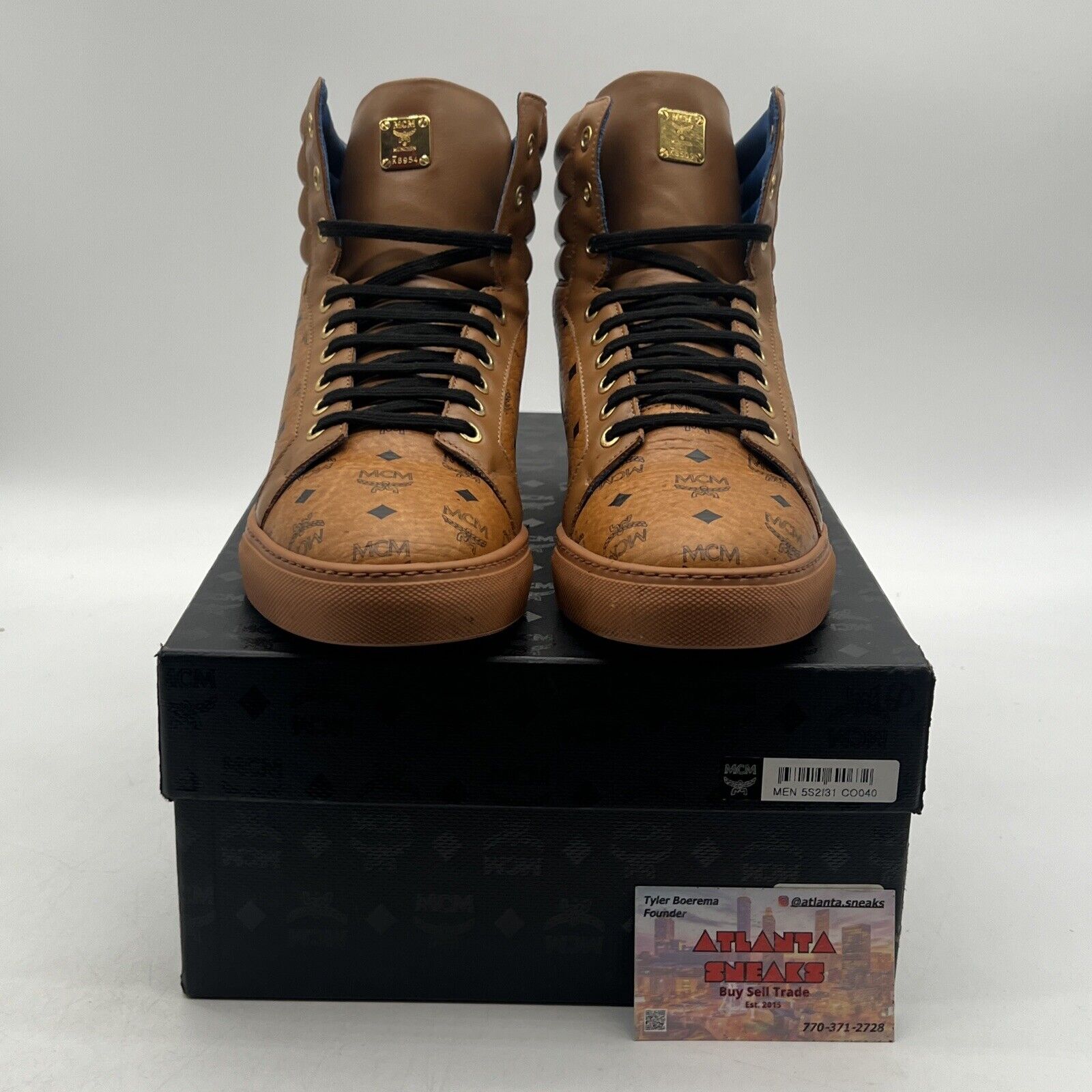 Size 7 - MCM Visetos High Top Sneakers in Honey