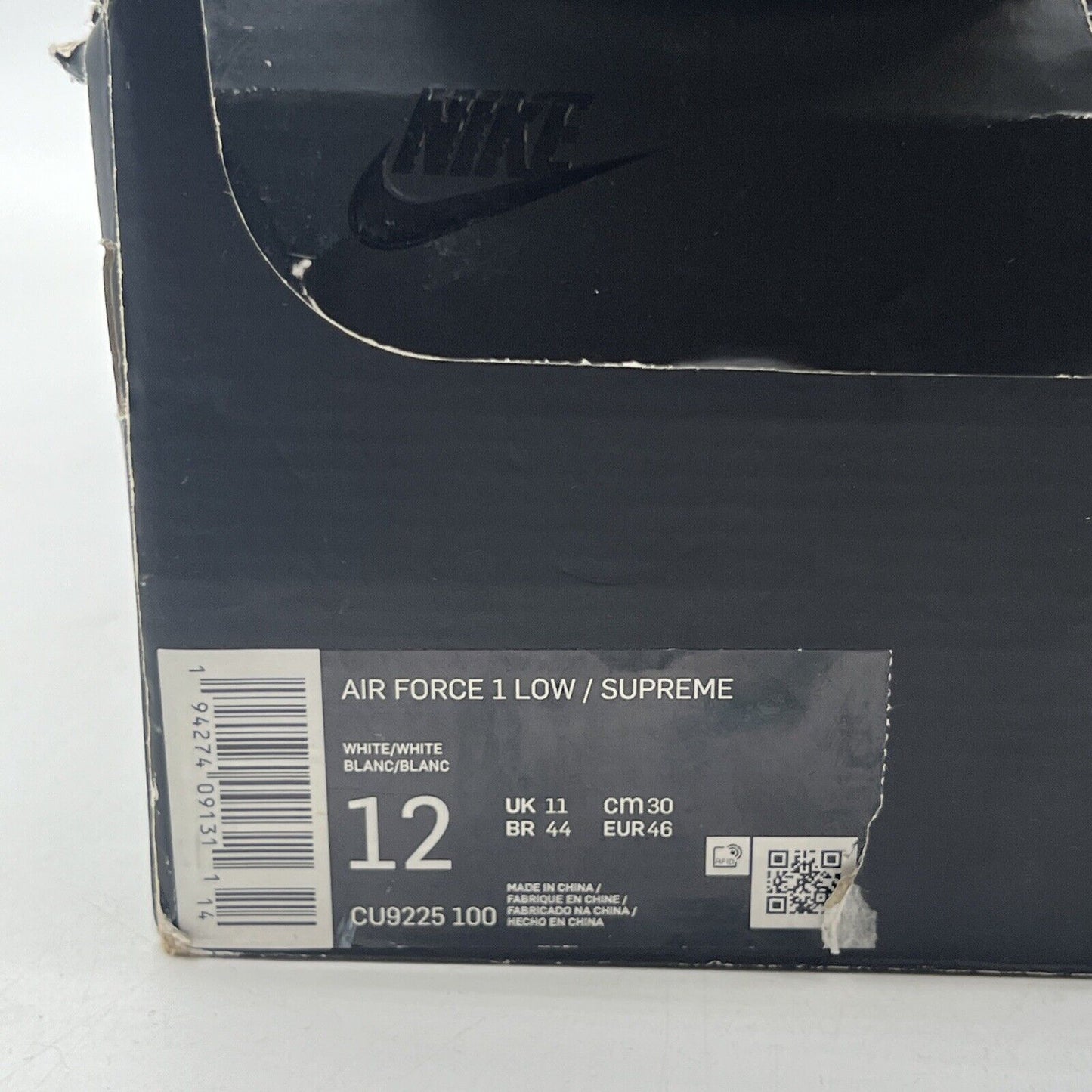 Size 12 - Nike Air Force 1 x Supreme Low Box Logo - White (CU9225-100)