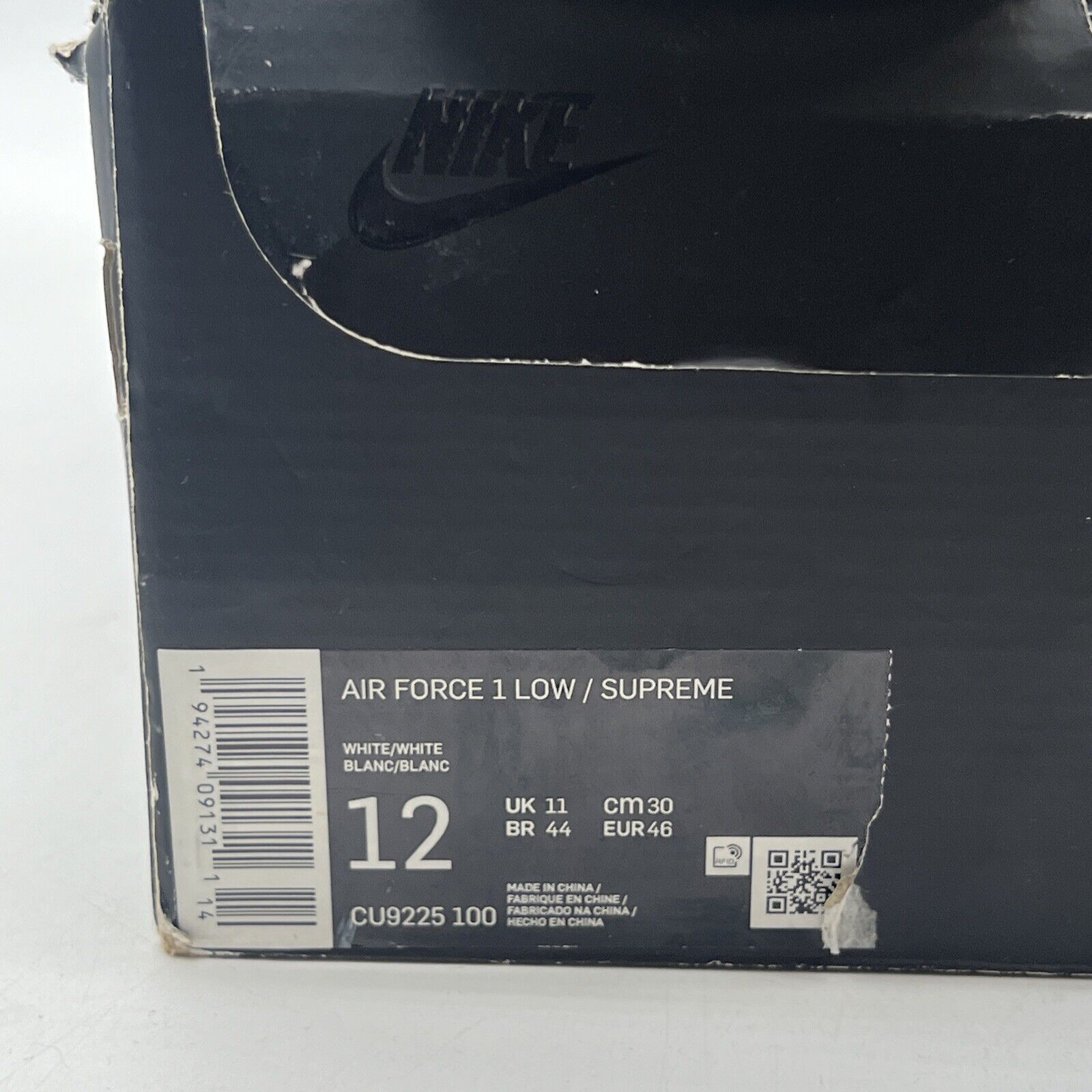 Size 12 - Nike Air Force 1 x Supreme Low Box Logo - White (CU9225-100)