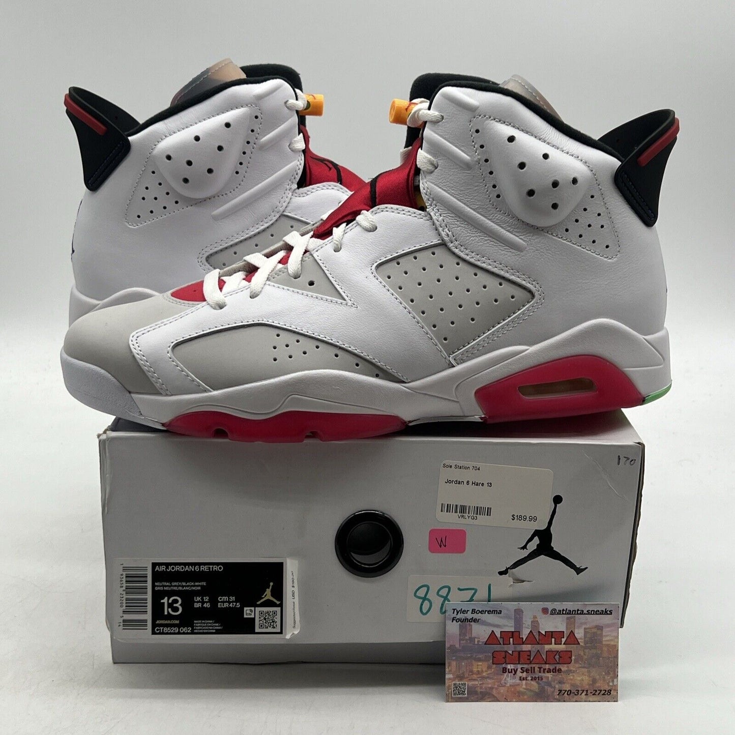 Size 13 - Air Jordan 6 Retro Hare White Grey Red Yellow Green (CT8529-062)