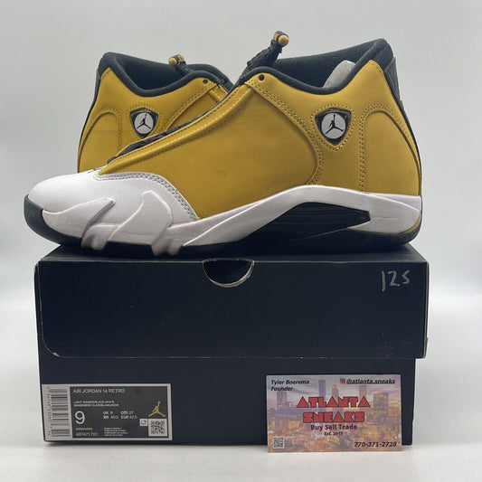 Size 9 - Jordan 14 Retro Light Ginger 2022 White Yellow Black (487471-701)