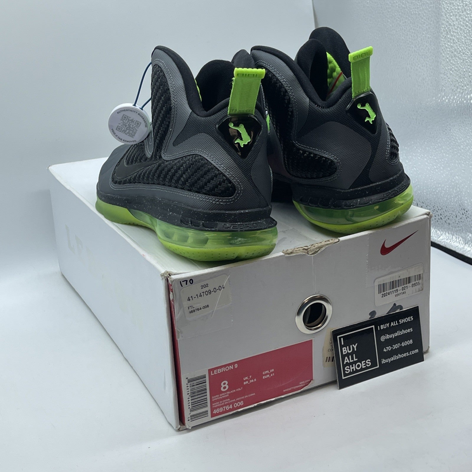 Size 8 - Nike LeBron 9 Dunkman Grey Green Leather (469764-006)