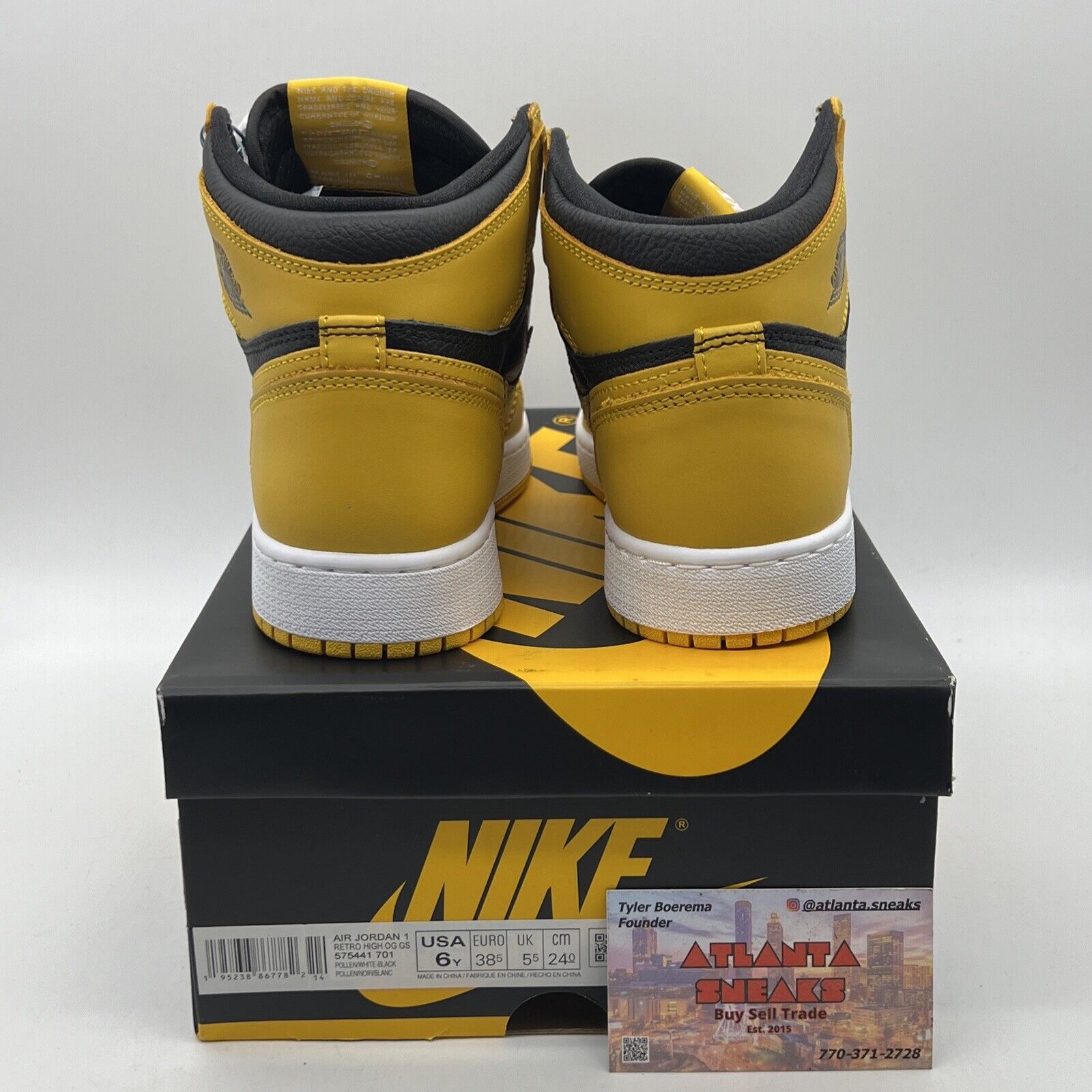 Size 6 - Jordan 1 Retro OG High Pollen Black Yellow Leather White (575441-701)