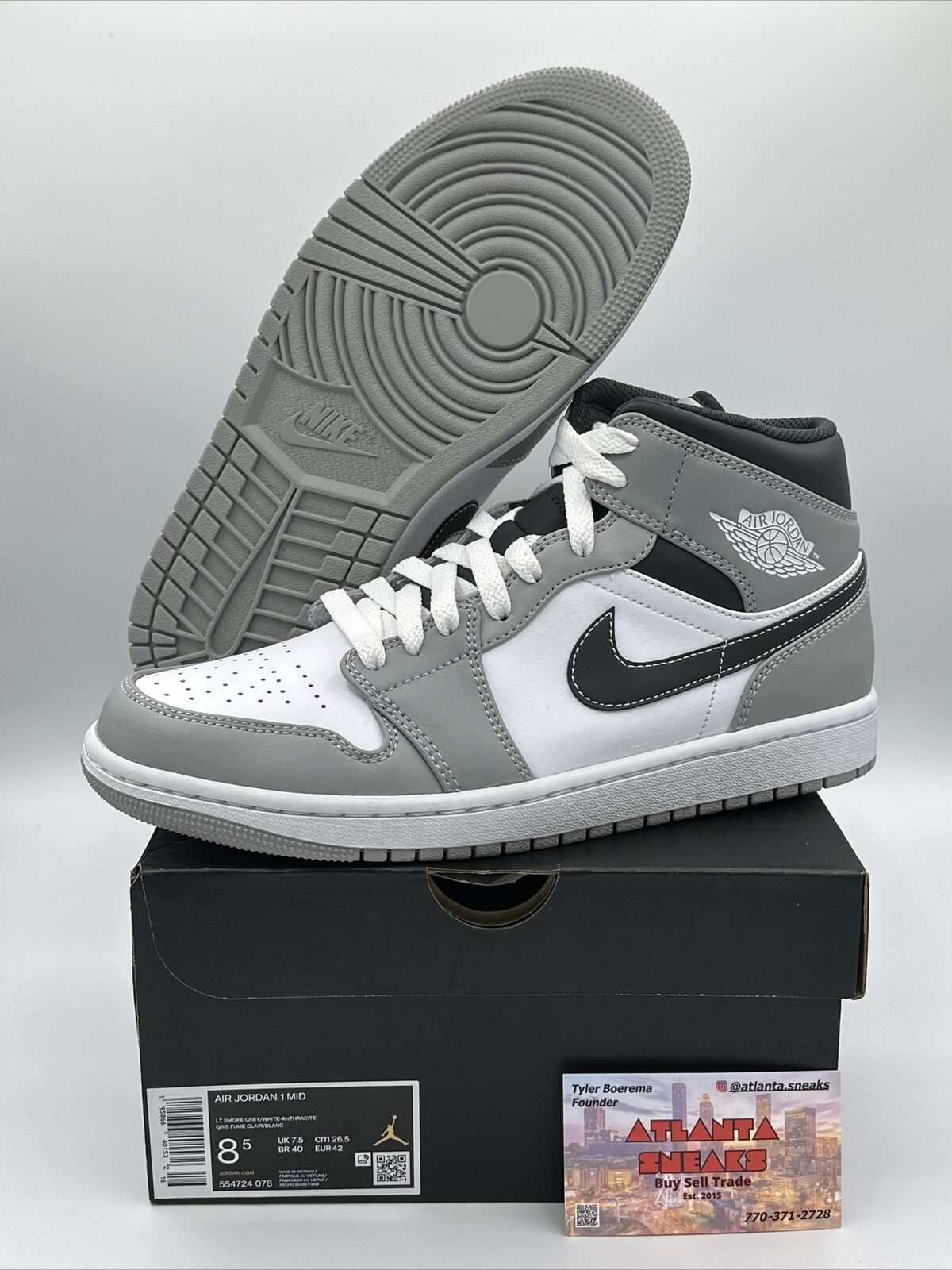 Size 8.5 - Jordan 1 Mid Light Smoke Gray