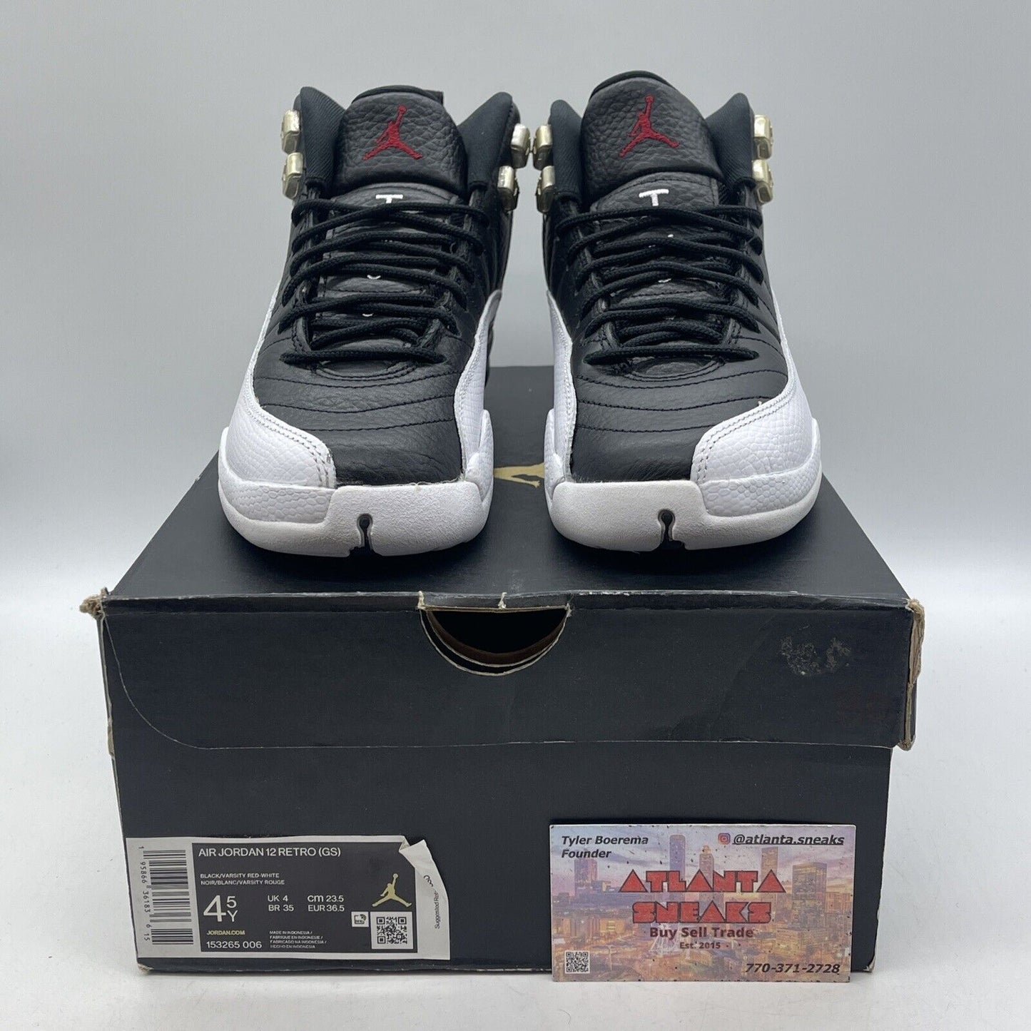 Size 4.5 - Jordan 12 Retro Mid Playoff Black White Gold Leather (153265-006)