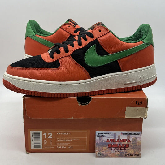 Size 12 - Nike Air Force 1 Carnival Orange Green Black Leather (307334-831)