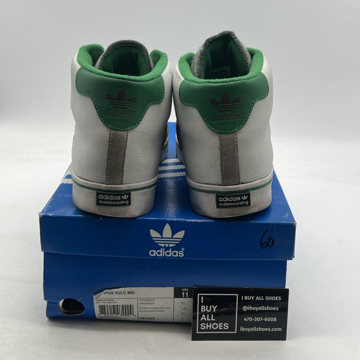 Size 11 - Adidas Campus Vulc Mid Grey White (581905)