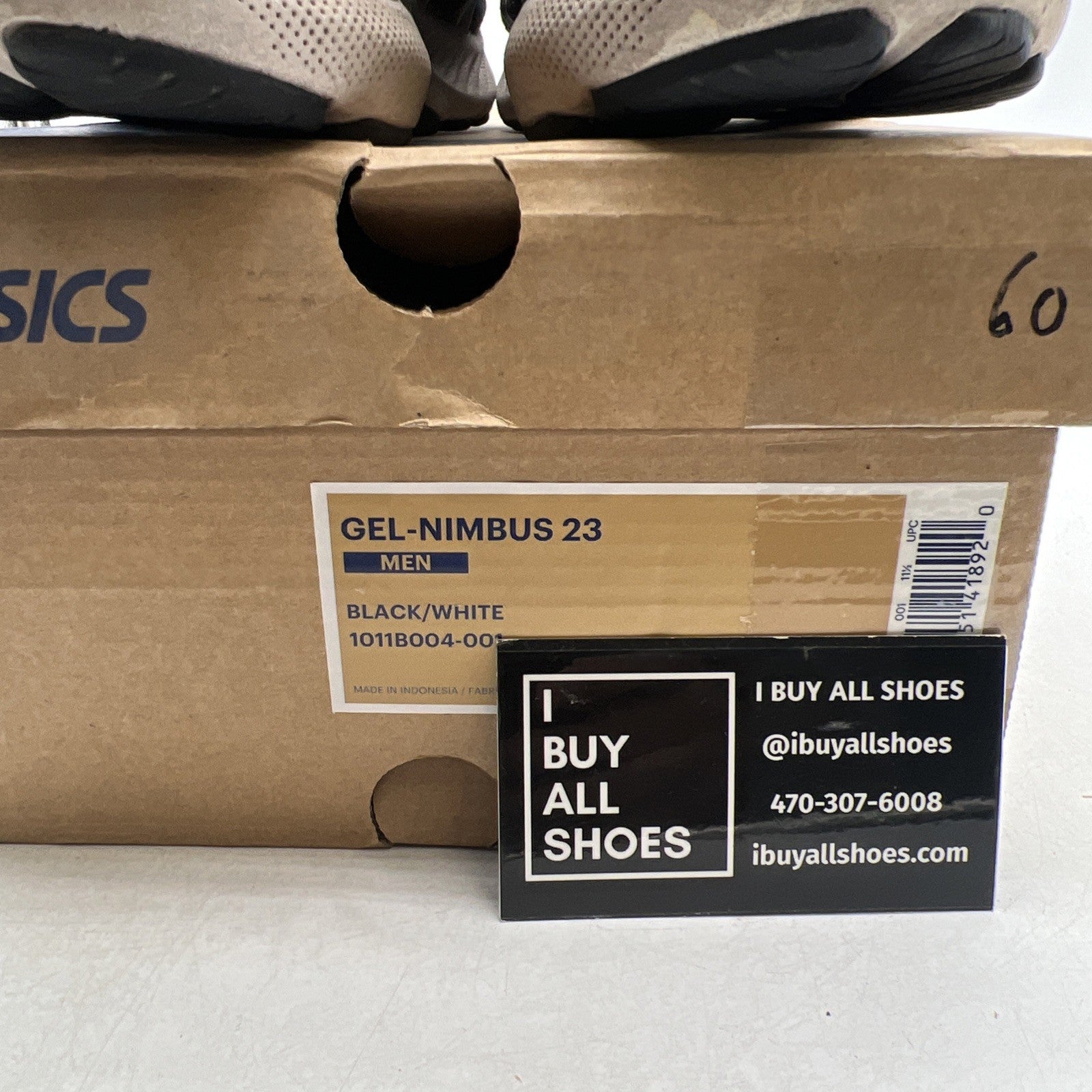 Size 11.5 - Asics Gel Nimbus 23 Black White (1011B004-001)