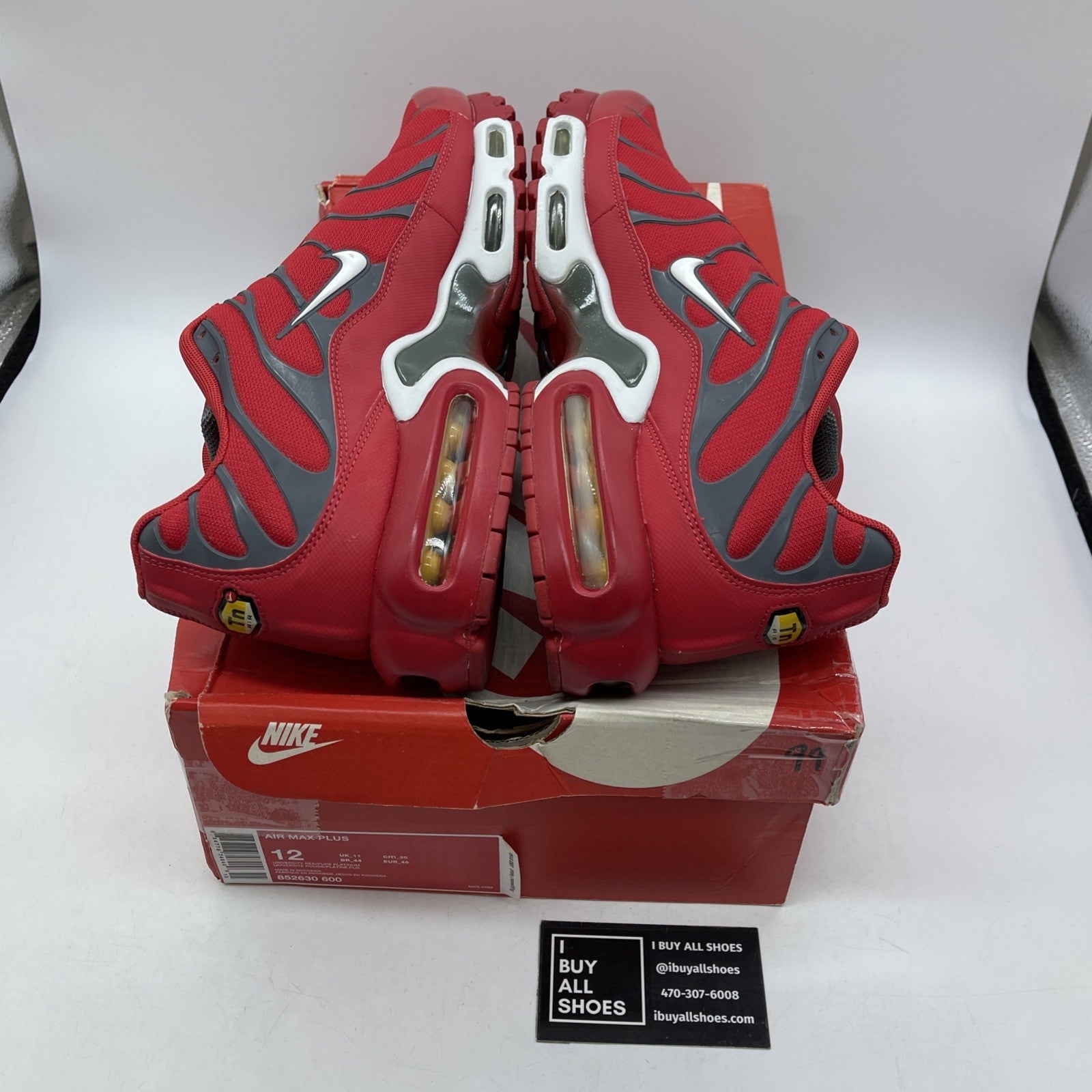 Size 12 - Nike Air Max Plus Red Pure Platinum Grey Suede Leather (852630-600)