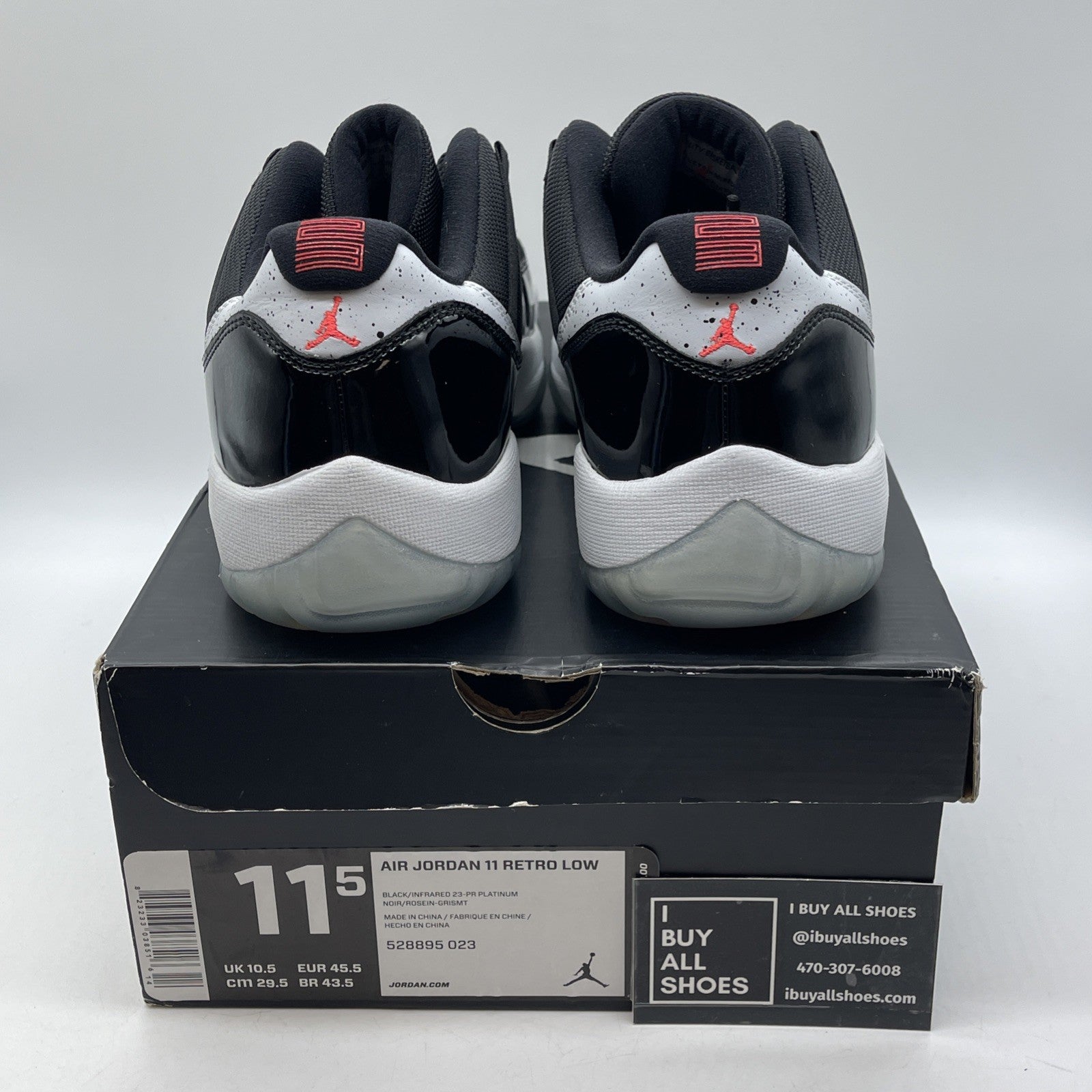 Size 11.5 - Air Jordan 11 Retro Low Infrared 23 Black Grey Leather (528895-023)