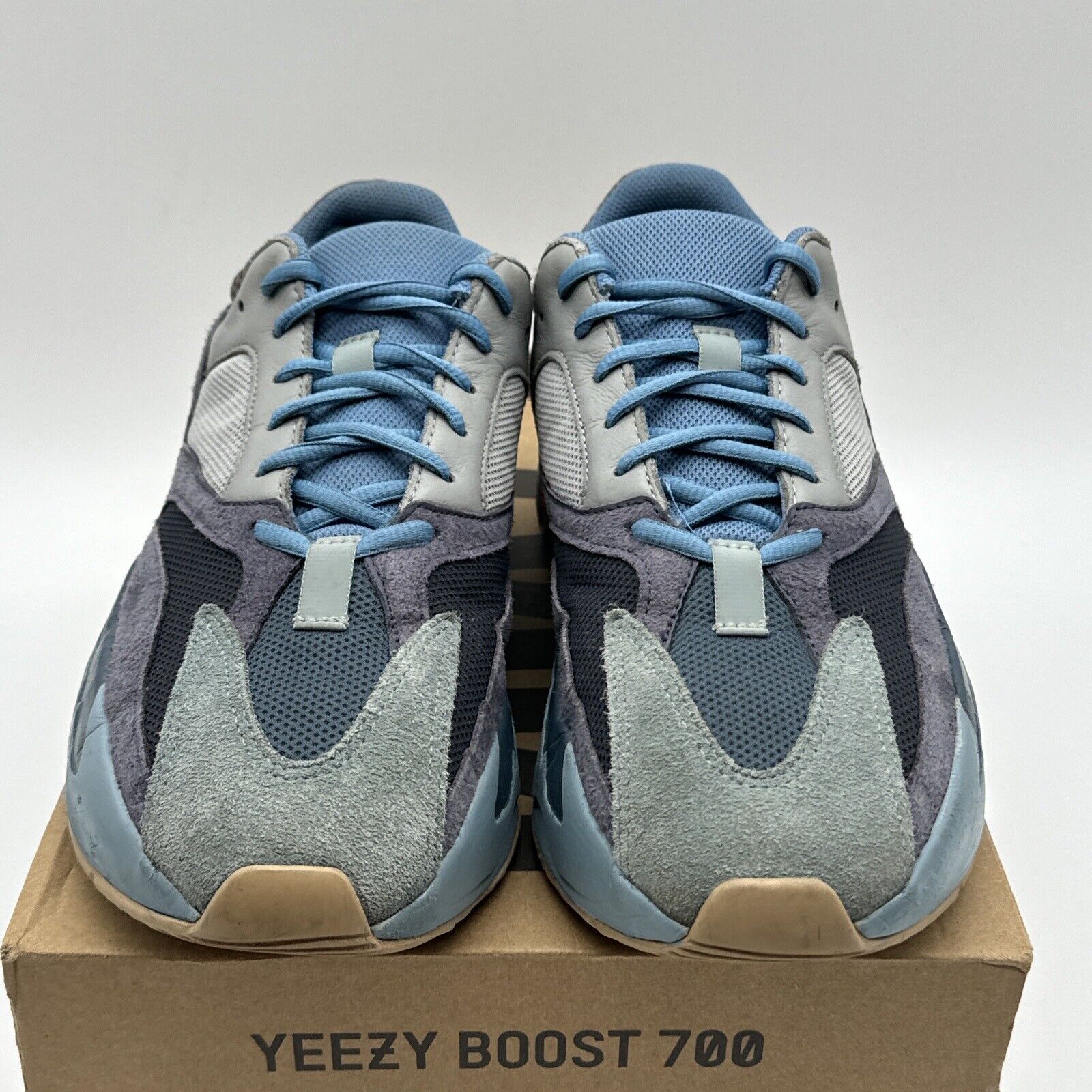 Size 10 - adidas Yeezy Boost 700 V1 Carbon Blue Orange Suede Gum Sole Blues Grey