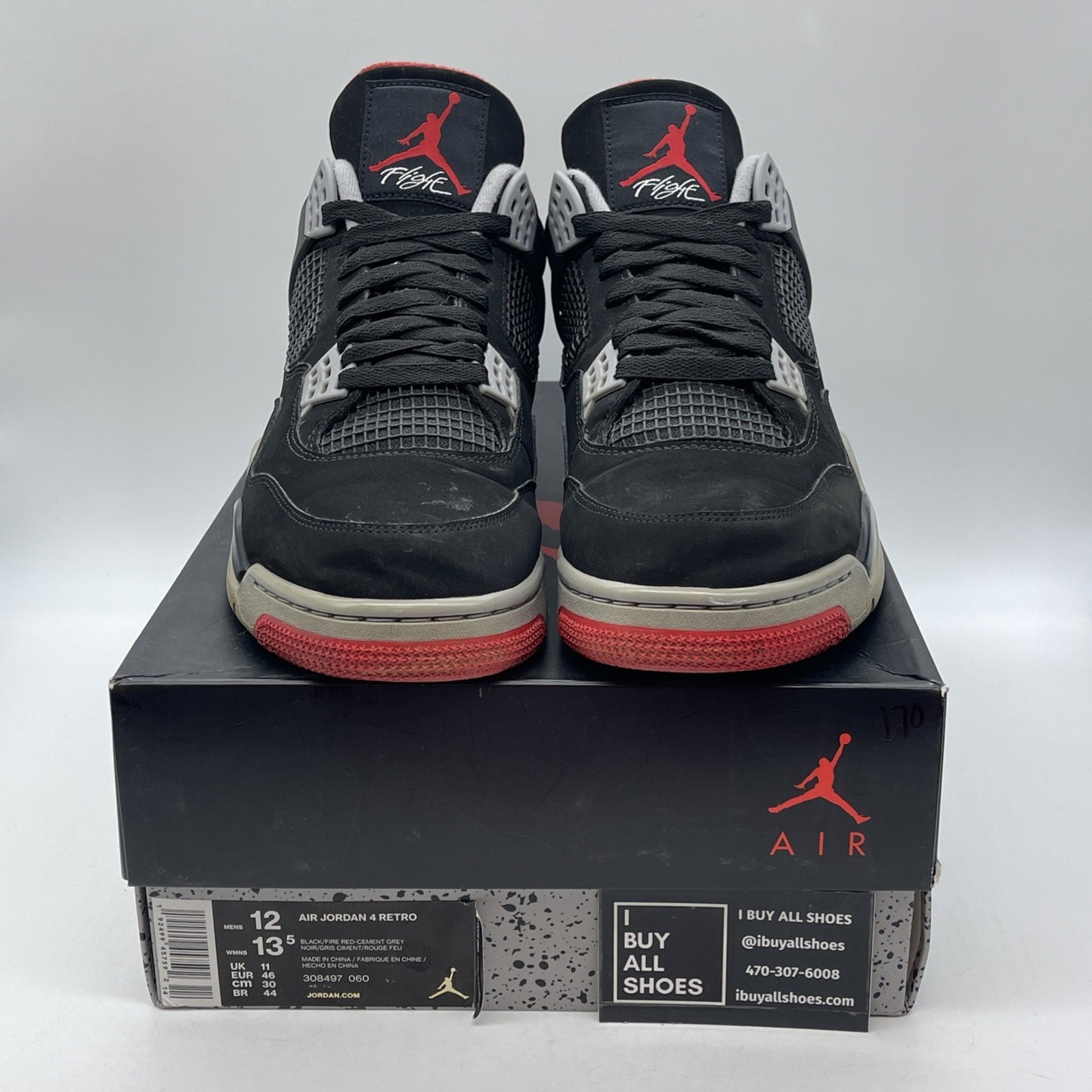 Size 12 - Jordan 4 Retro OG Mid Bred Black Grey Red White Suede (308497-060)