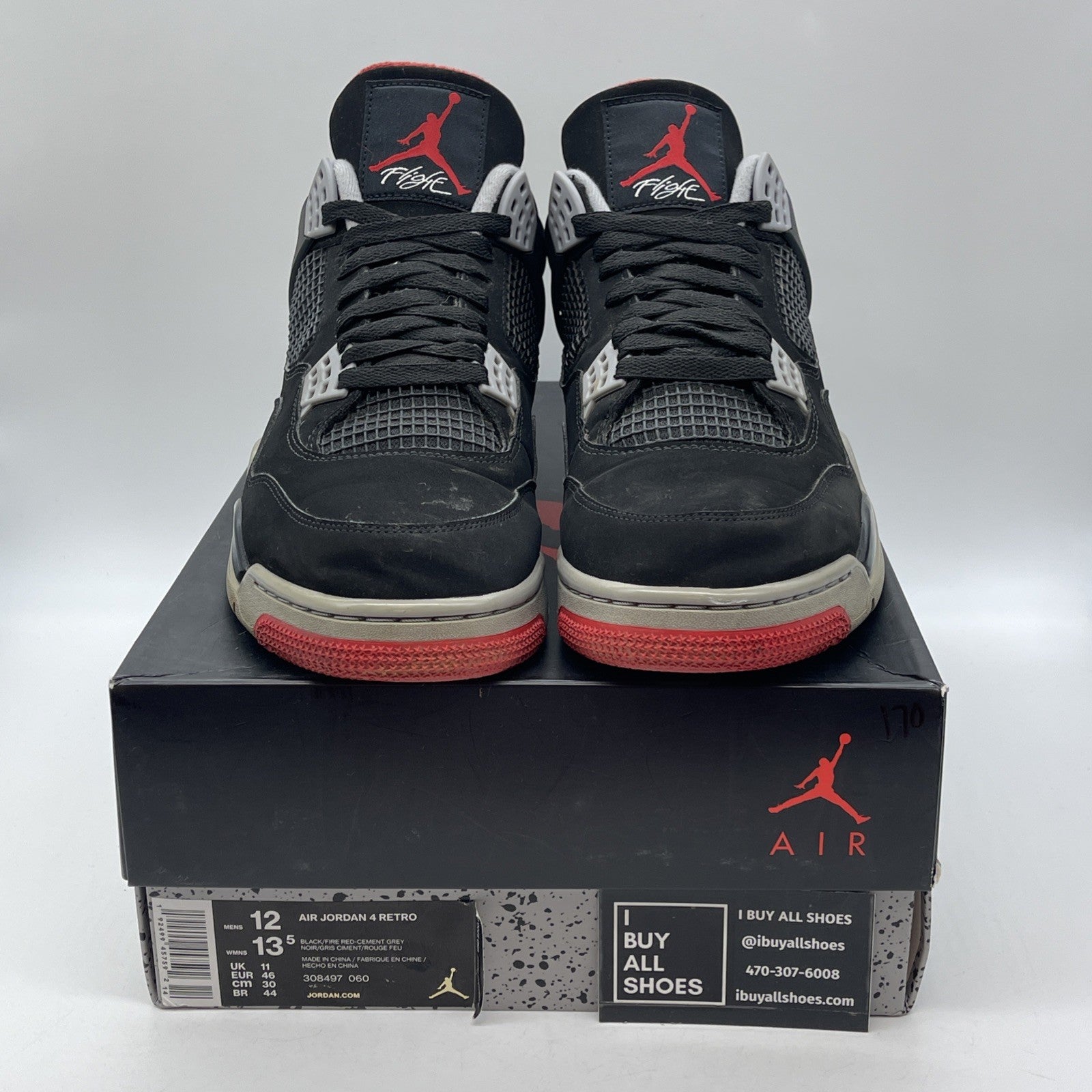 Size 12 - Jordan 4 Retro OG Mid Bred Black Grey Red White Suede (308497-060)