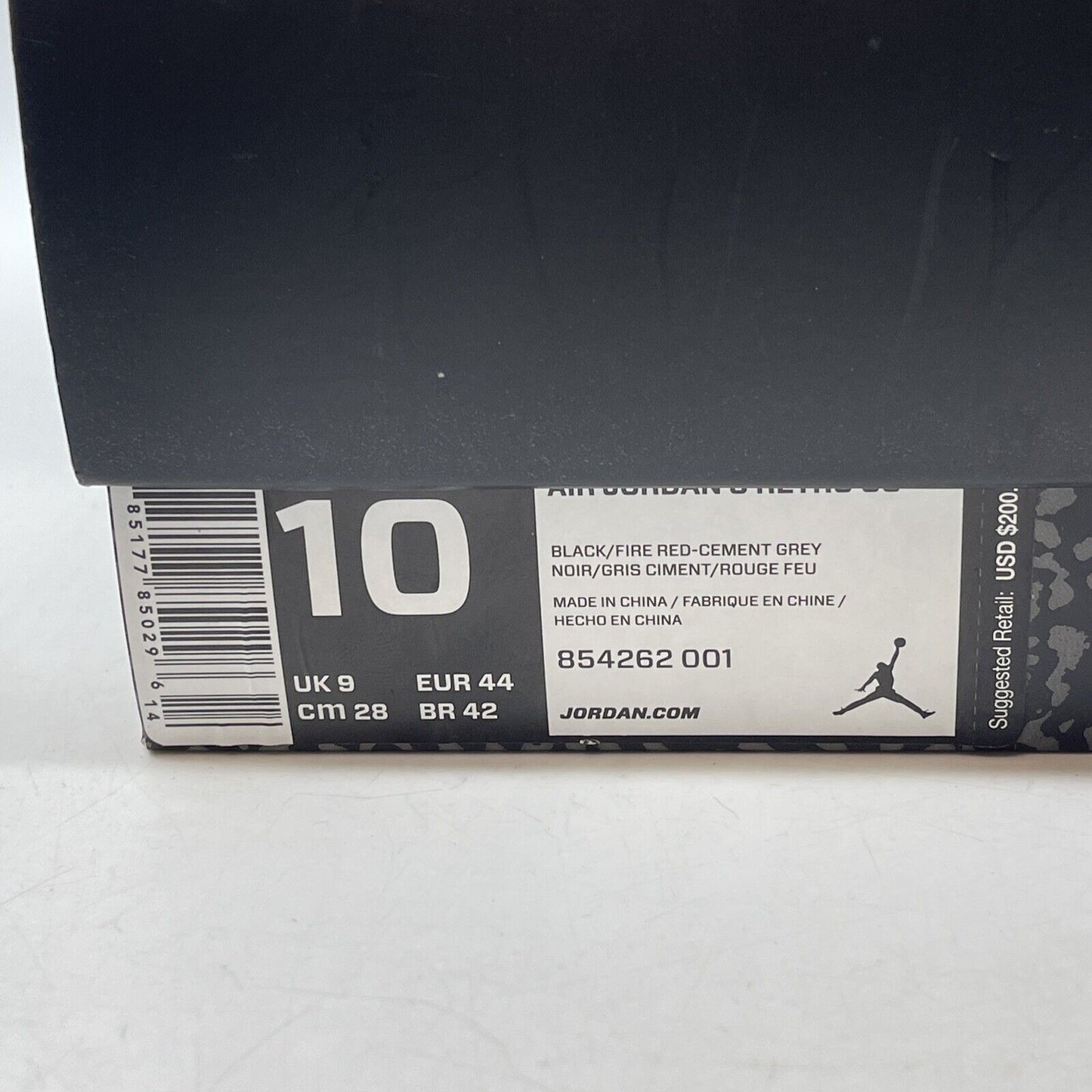 Size 10 - Jordan 3 Retro OG Mid Black Cement White Leather Grey (854262-001)