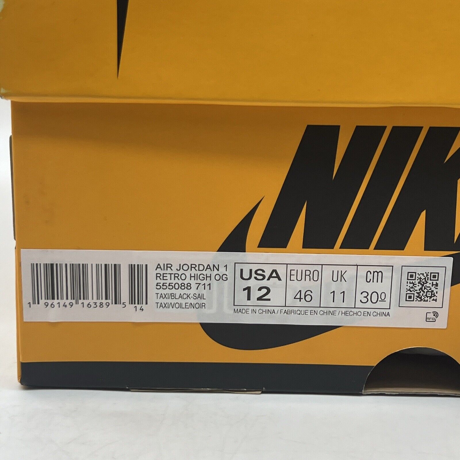 Size 12 - Jordan 1 Retro OG High Yellow Toe Brand New Og All