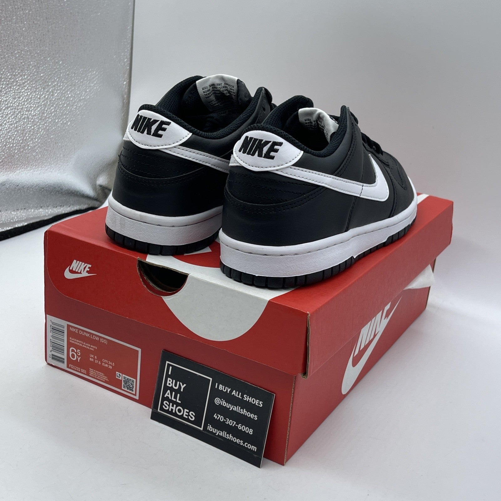 Size 6.5Y - Nike Dunk Low 'Black Panda 2.0' Black White Leather (DV0831-002)