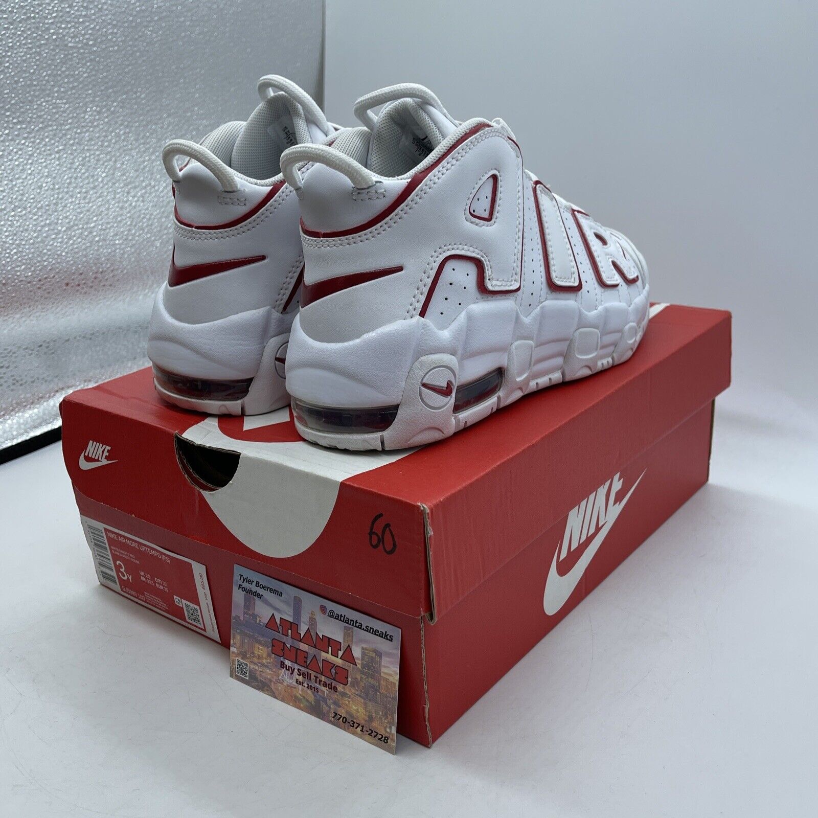Size 3Y - Nike Air More Uptempo Mid White Varsity Red White Leather (DJ5989-100)