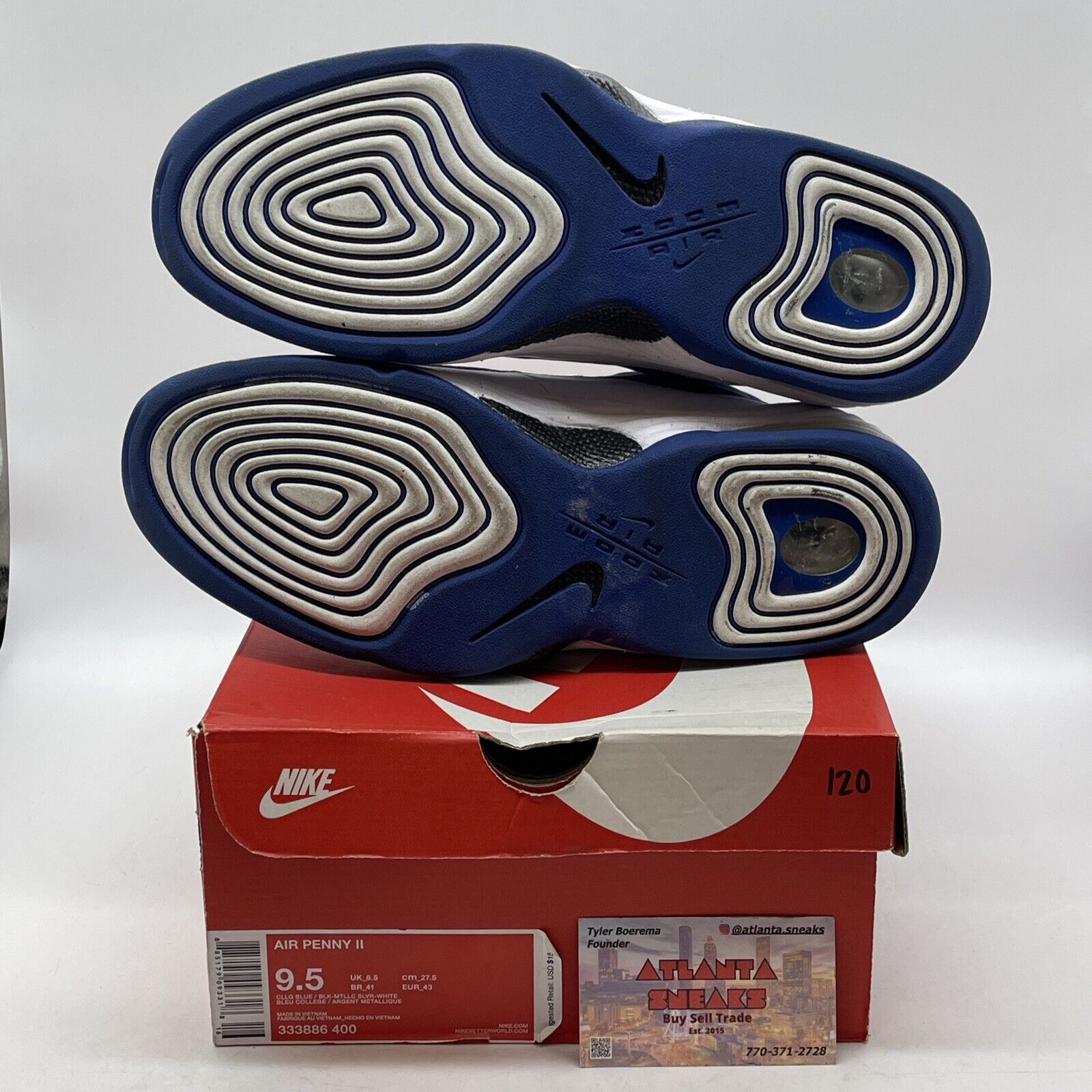 Size 9.5 - Nike Air Penny 2 2016 Atlantic Blue White Black Suede (333886-400)