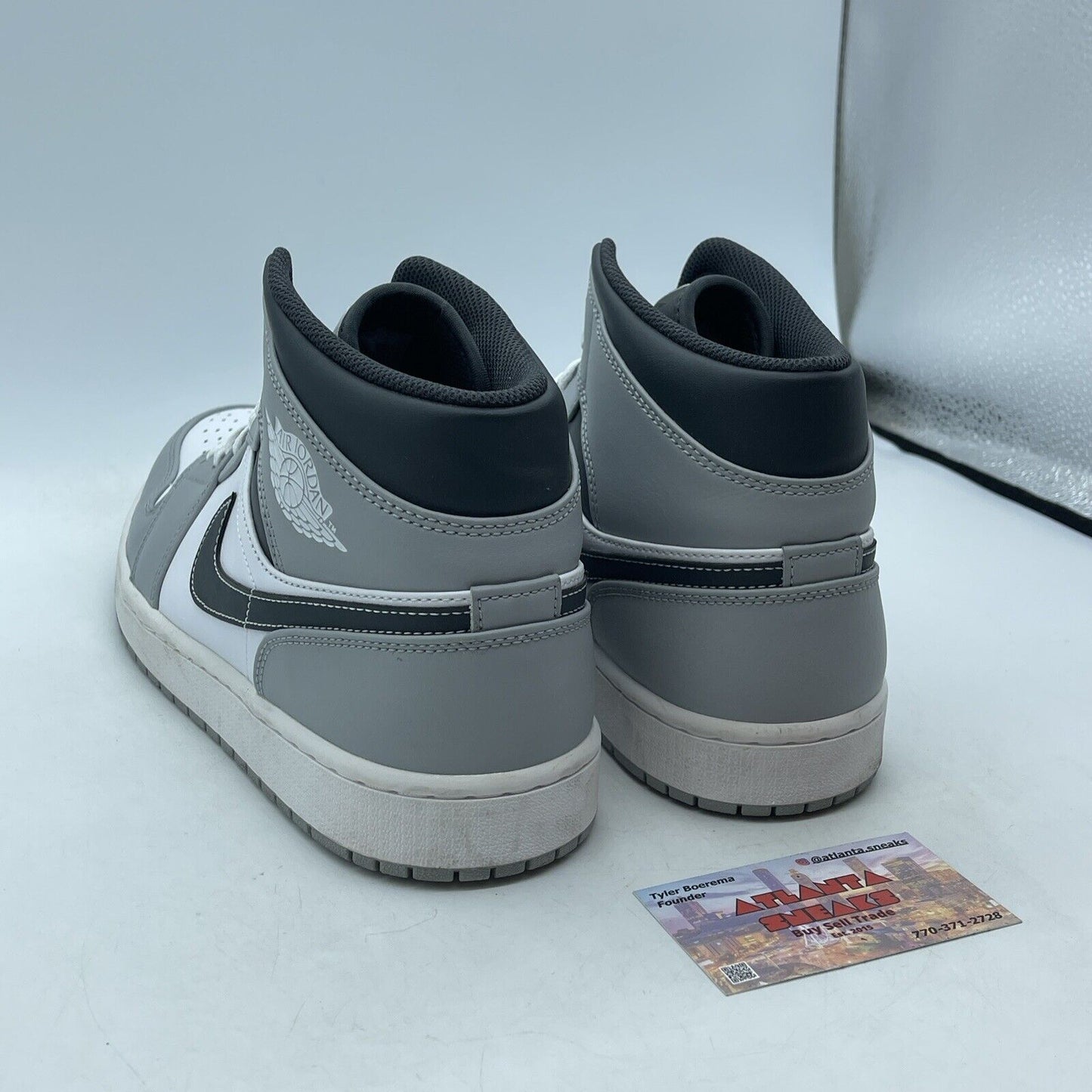 Size 12 - Jordan 1 Mid Light Smoke Grey Black White Leather (554724-078)