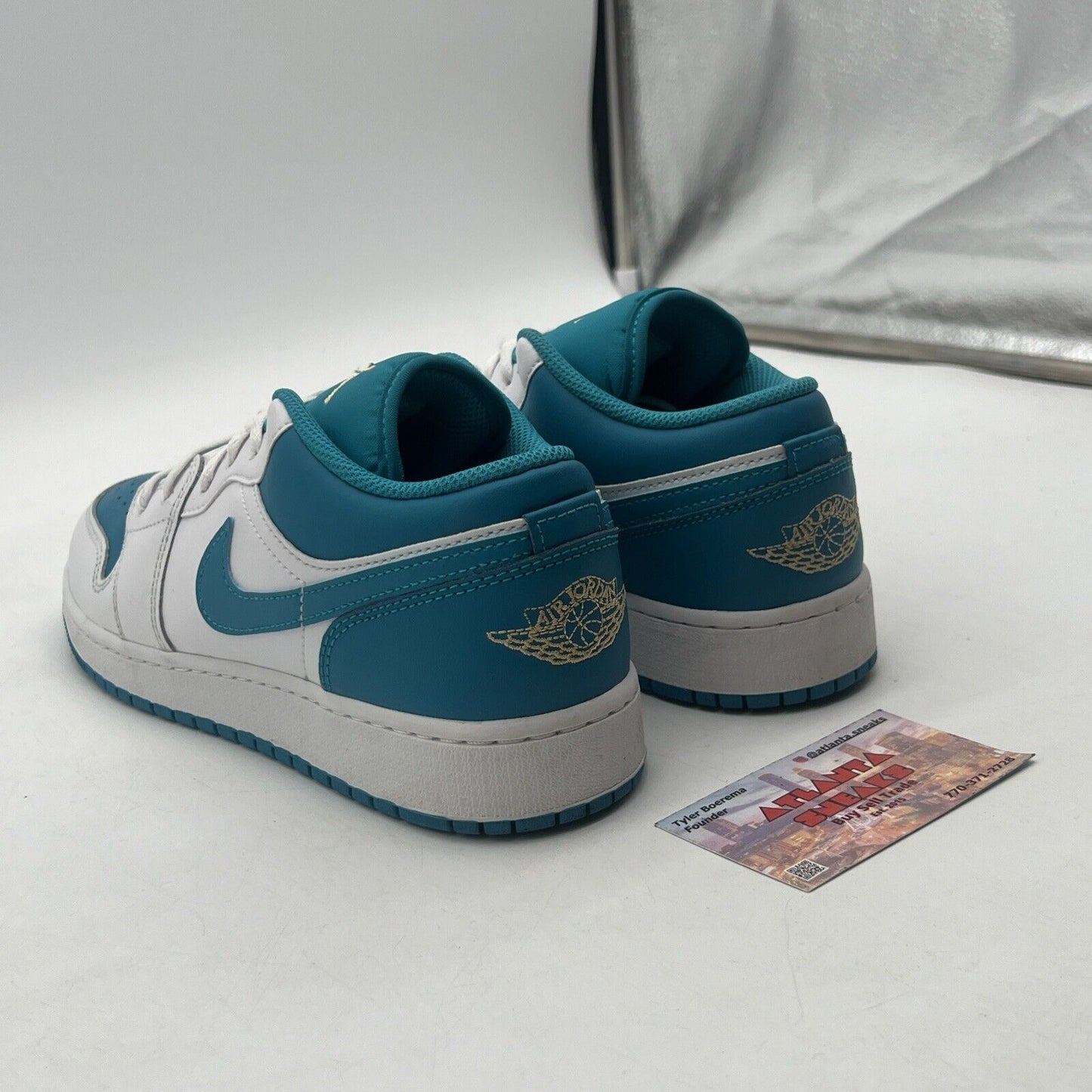 Size 7 (GS) - Jordan 1 Low Aquatone White Teal Suede Leather (553560-174)