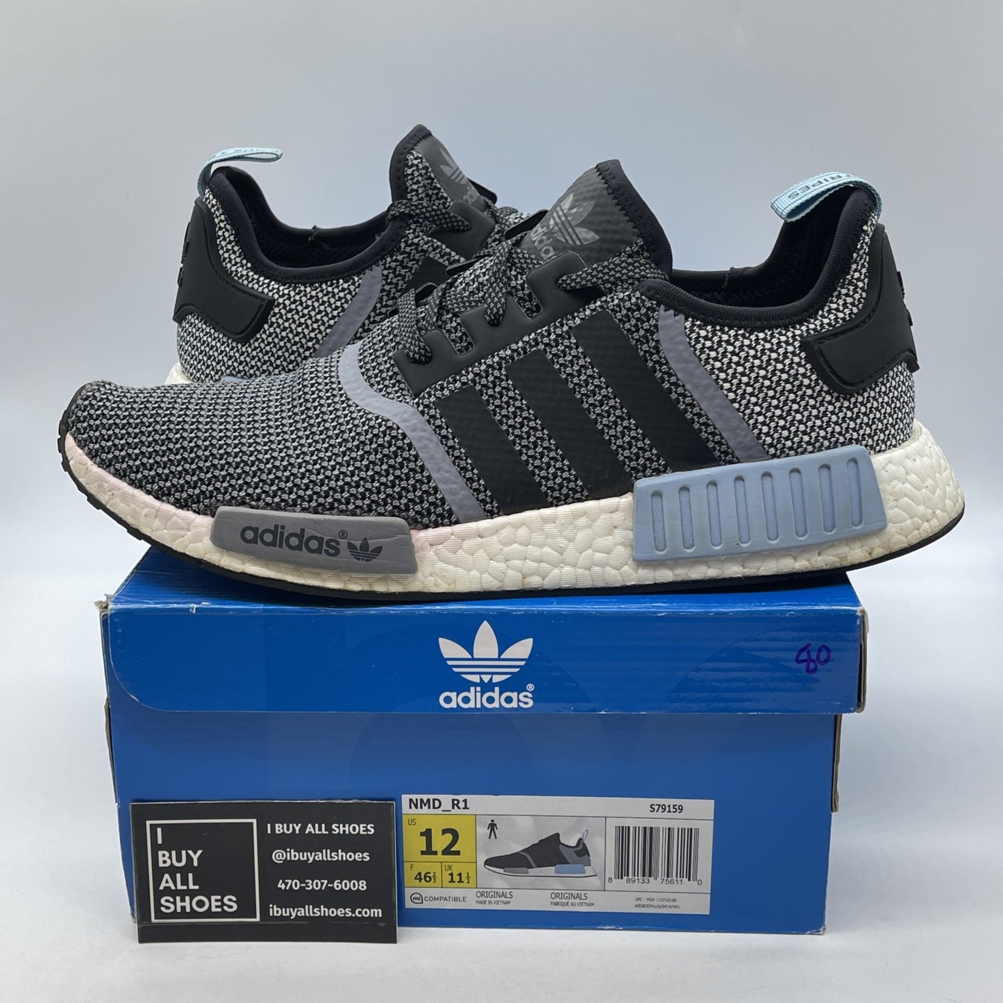 Size 12 - adidas NMD_R1 Clear Blue Grey Black Suede Leather (S79159)