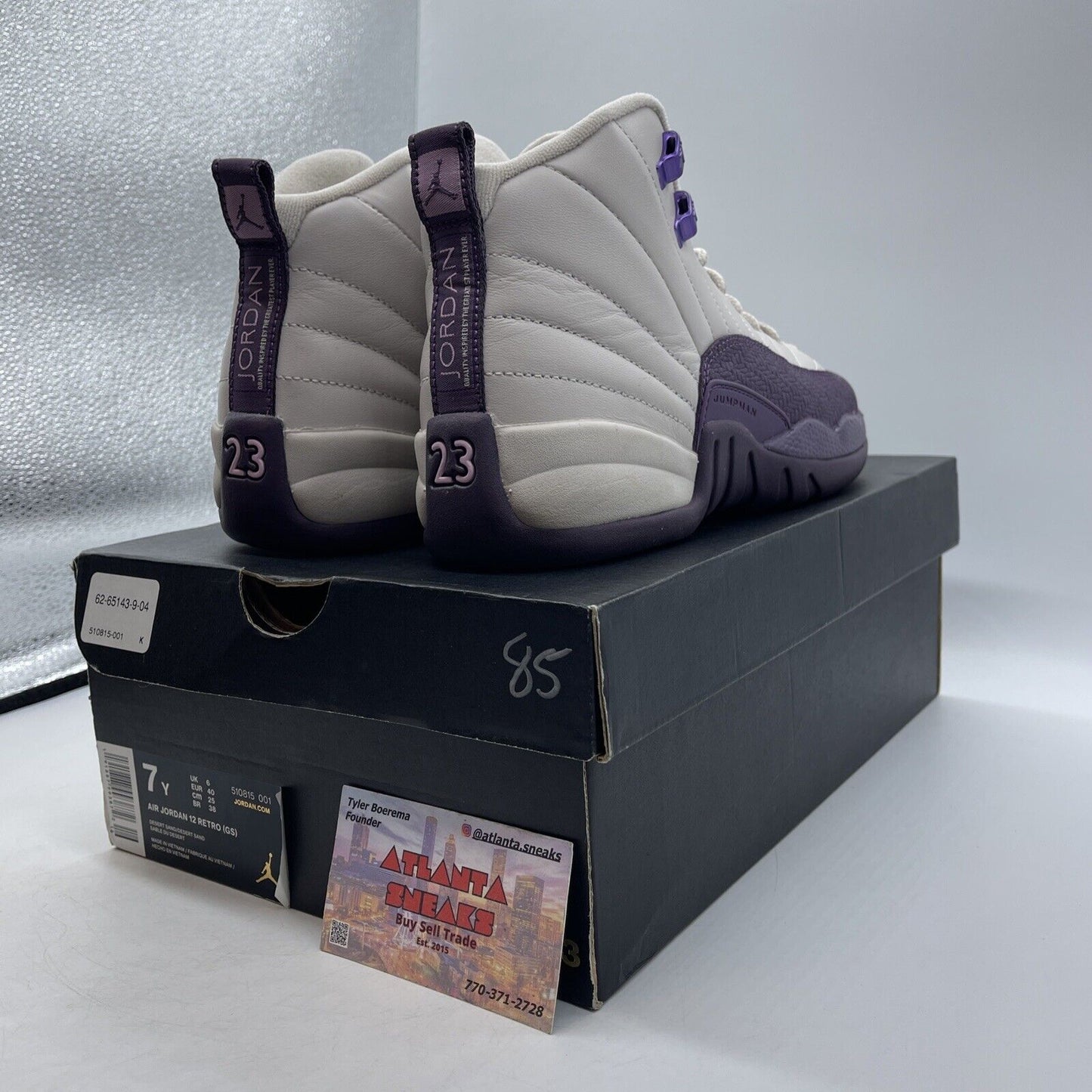 Size 7Y - Jordan 12 Retro Desert Sand (GS) Purple White Leather ( 510815-001)