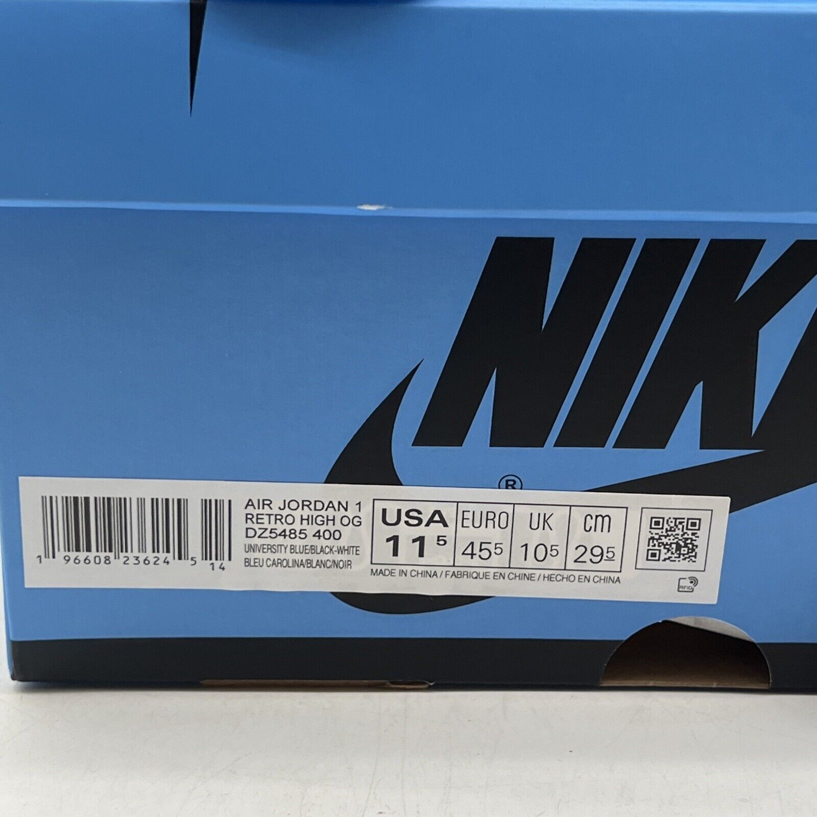 Size 11.5 - Jordan 1 Retro OG High UNC Toe Black White Blue Leather (DZ5485-400)