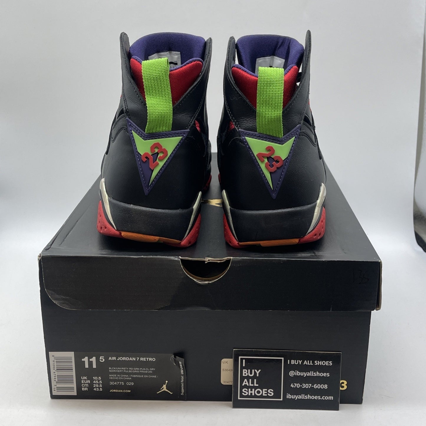 Size 11.5 - Air Jordan 7 Retro Marvin the Martian Black Leather (304775-029)