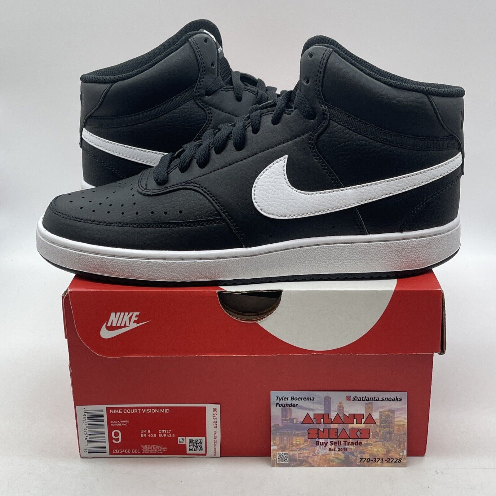 Size 9 - Nike Court Vision Mid Black White Leather (CD5466-001)