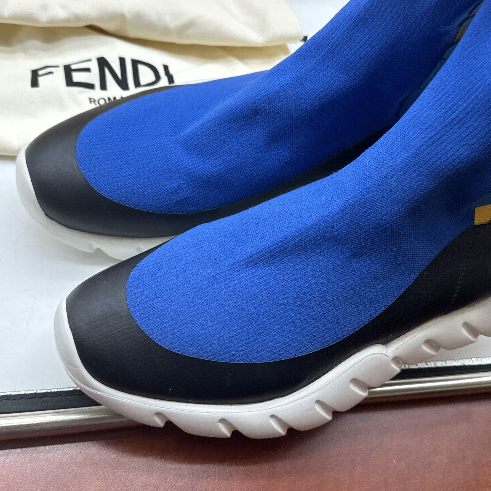 Size 9 - Fendi FF Blue  - 11OPF20191311 With Box Yellow Red Under Retail W