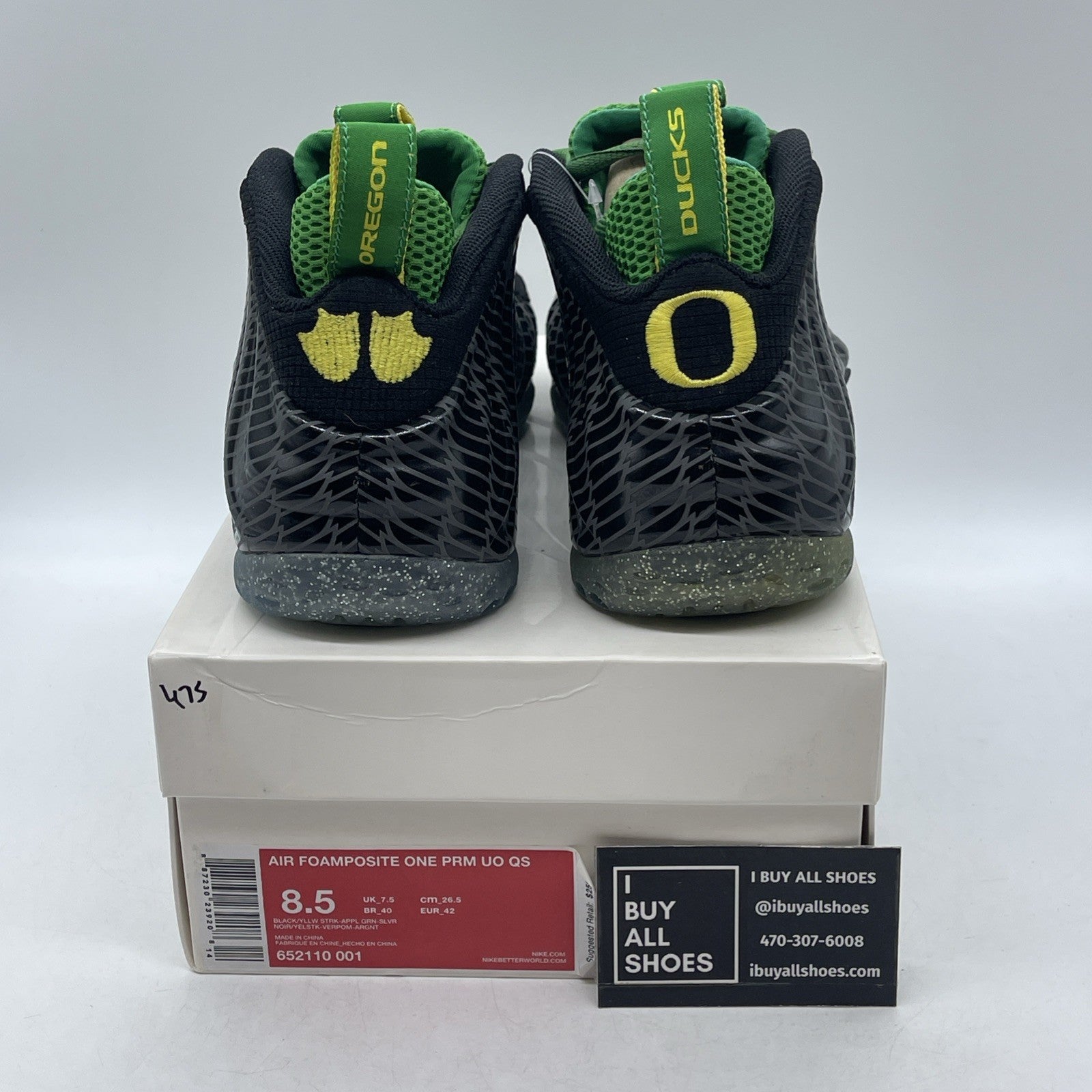 Size 8.5 - Nike Air Foamposite One Oregon Ducks (652110-001)