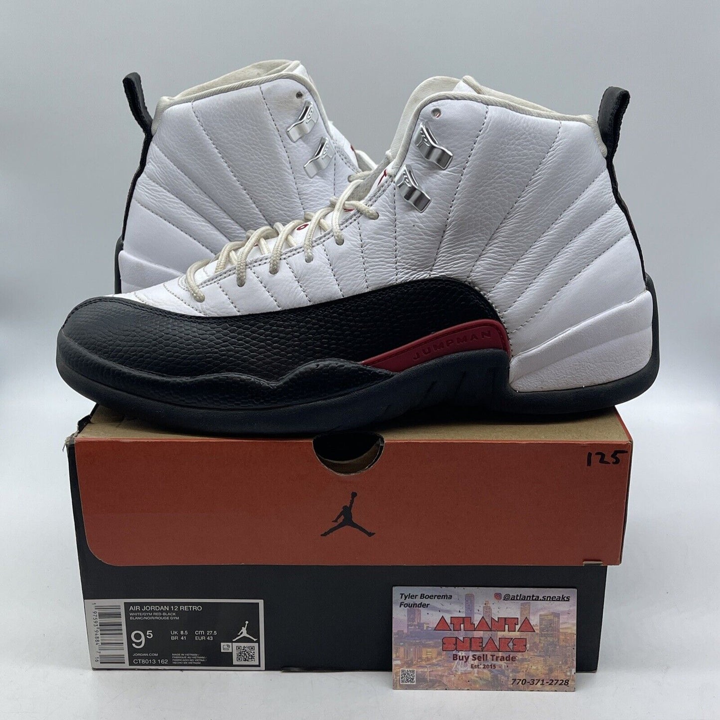 Size 9.5 - Air Jordan 12 Retro Taxi Flip Black White Red Leather (CT8013-162)