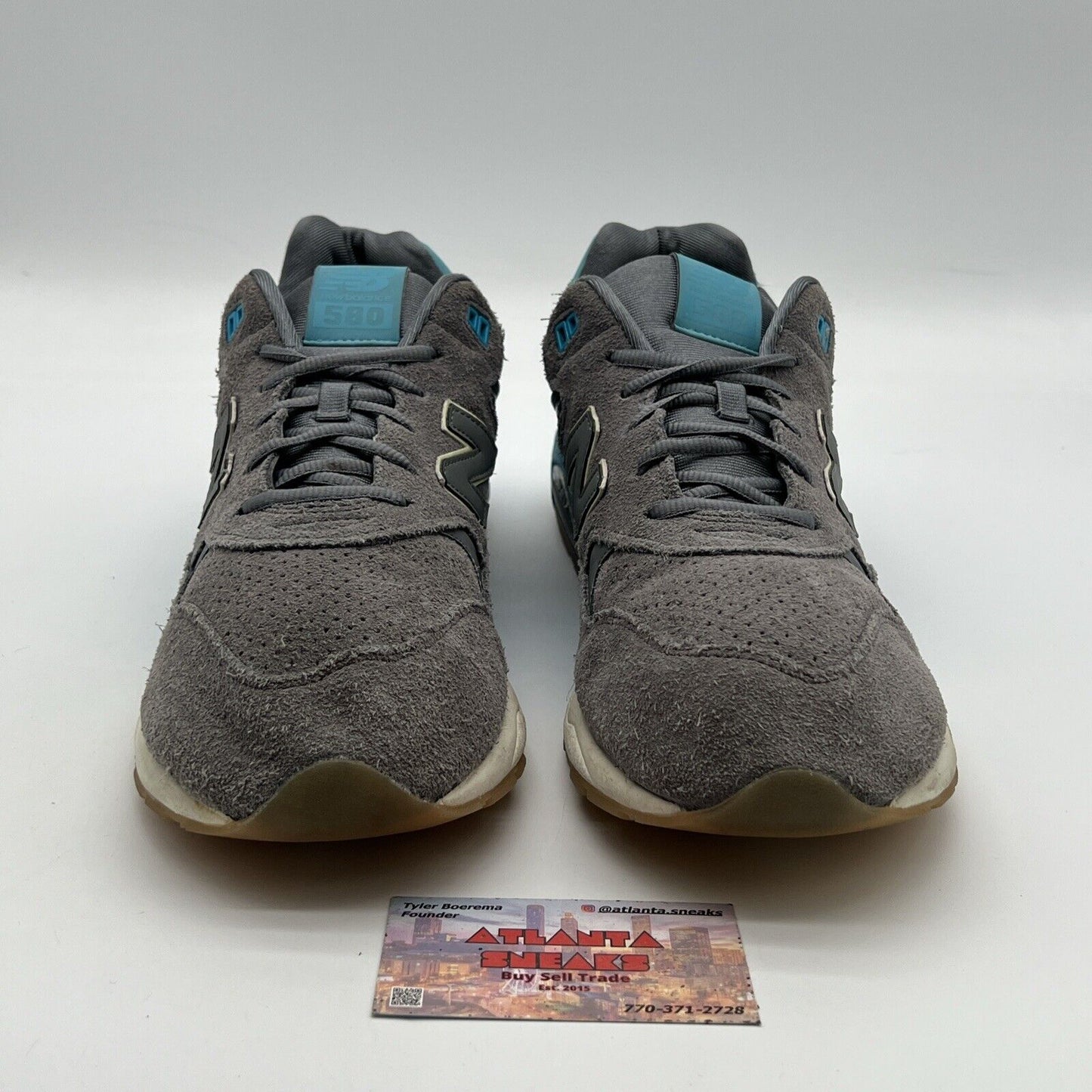 Size 13 - New Balance "580" gray and blue suede and nylon, running shoes