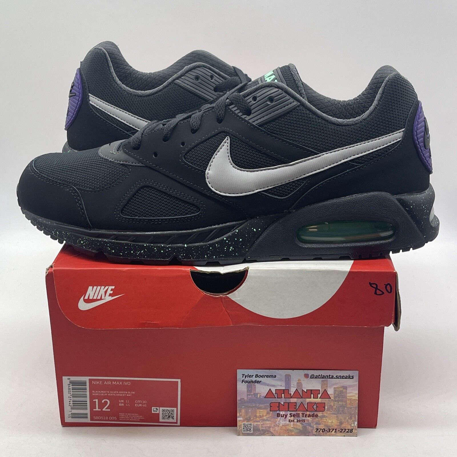 Size 12 - Nike Air Max IVO Black Metallic Silver Black Green Suede (580518-005)