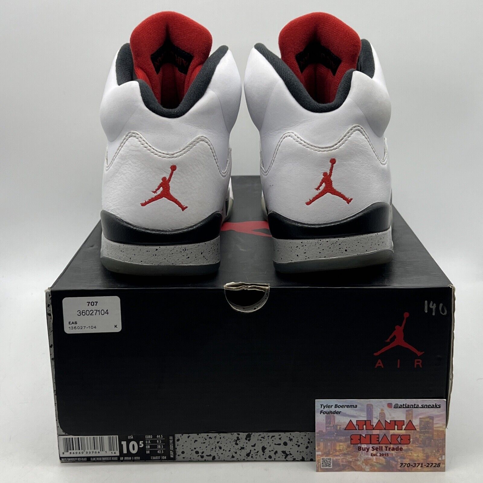 Size 10.5 - Air Jordan 5 Retro White Cement Red Black Grey Leather (136027-104)