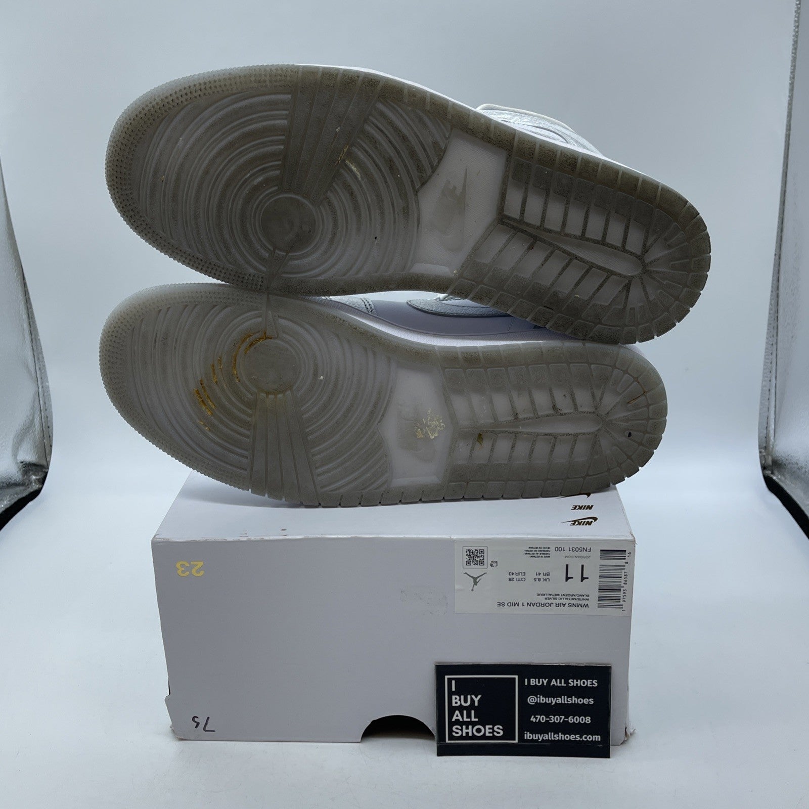 Size 11W - Air Jordan 1 SE Mid Metallic Silver White Leather (FN5031-100)