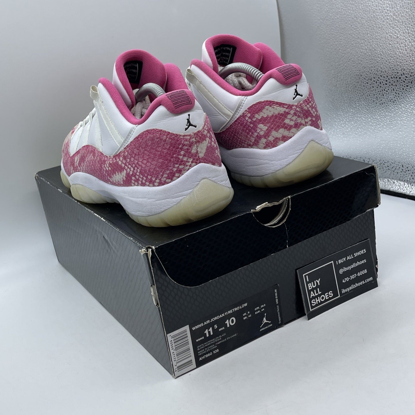 Size 11.5W - Air Jordan 11 Retro Low Pink Snakeskin White Leather (AH7860-106)