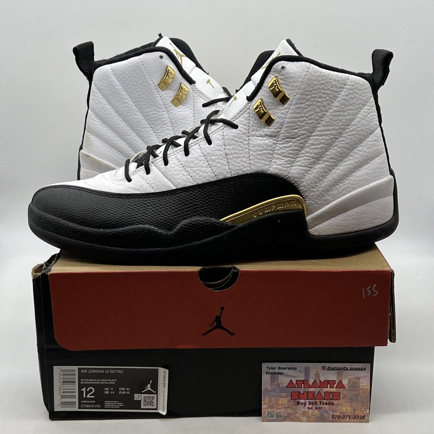 Size 12 - Jordan 12 Royalty White Black Leather Gold (CT8013-170)