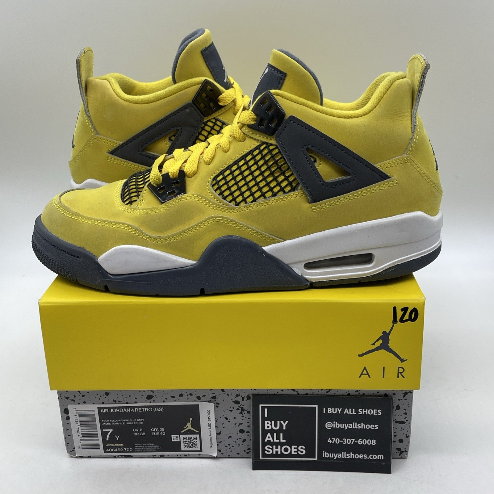 Size 7Y - Jordan 4 Retro GS Tour Yellow Grey Suede Leather (408452-700)