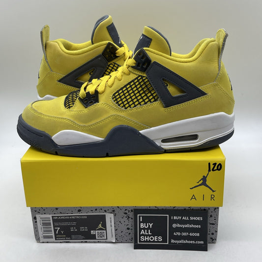 Size 7Y - Jordan 4 Retro GS Tour Yellow Grey Suede Leather (408452-700)