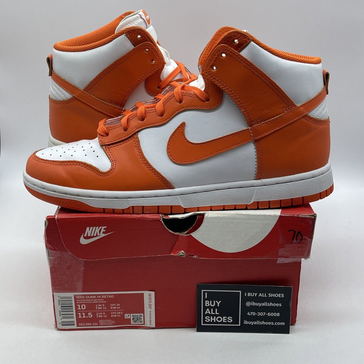 Size 10 - Nike Dunk SP 2021 High Syracuse Orange White Leather (DD1399-101)