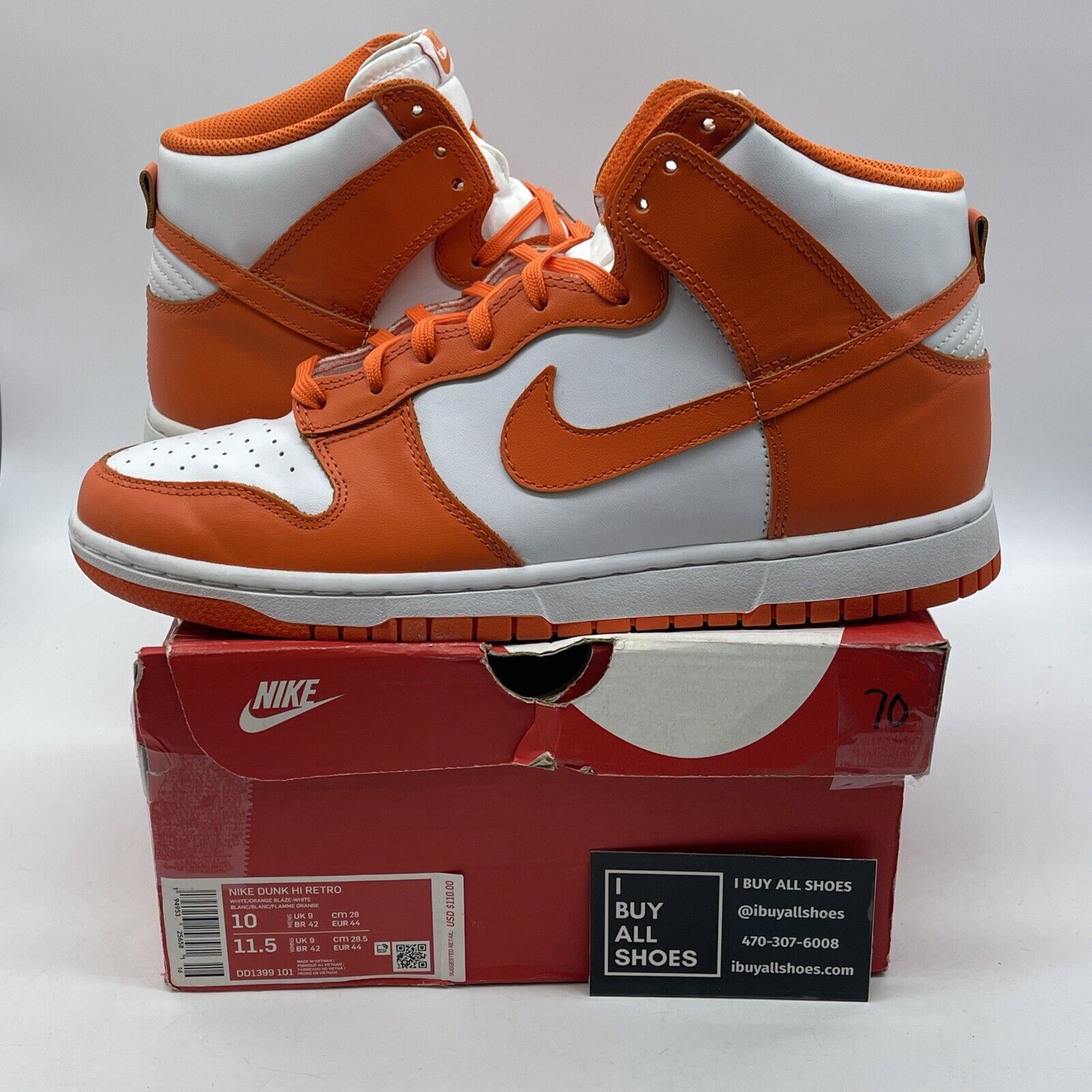 Size 10 - Nike Dunk SP 2021 High Syracuse Orange White Leather (DD1399-101)